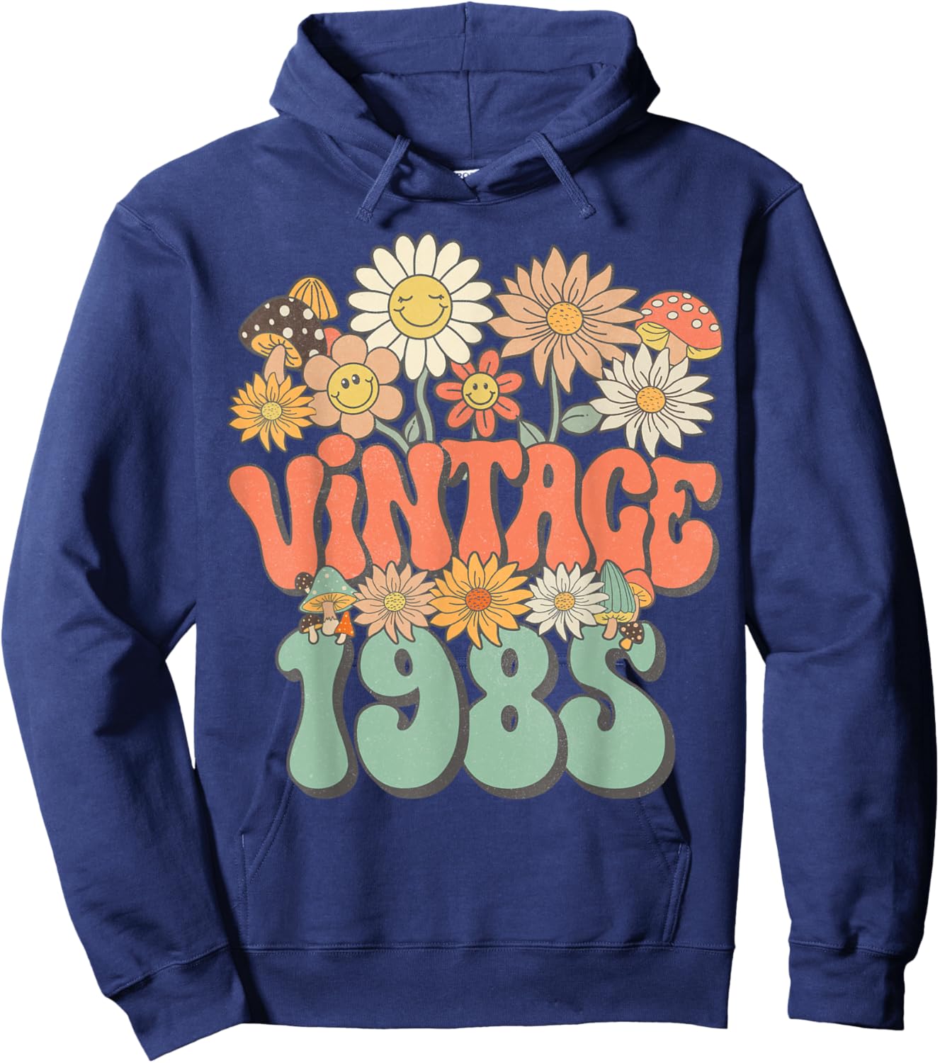 Retro Groovy Vintage 1985 Floral Hippie Daisy 40th Birthday Hoodie - Hoodie | Navy