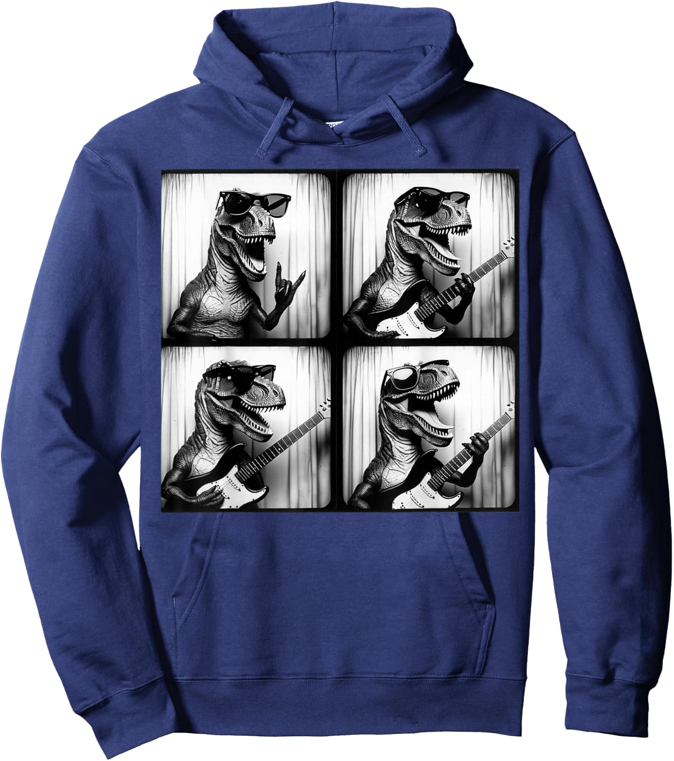 Dinosaur T rex Playing Electric Guitar. Dinosaur Photobooth Hoodie - Hoodie | Navy