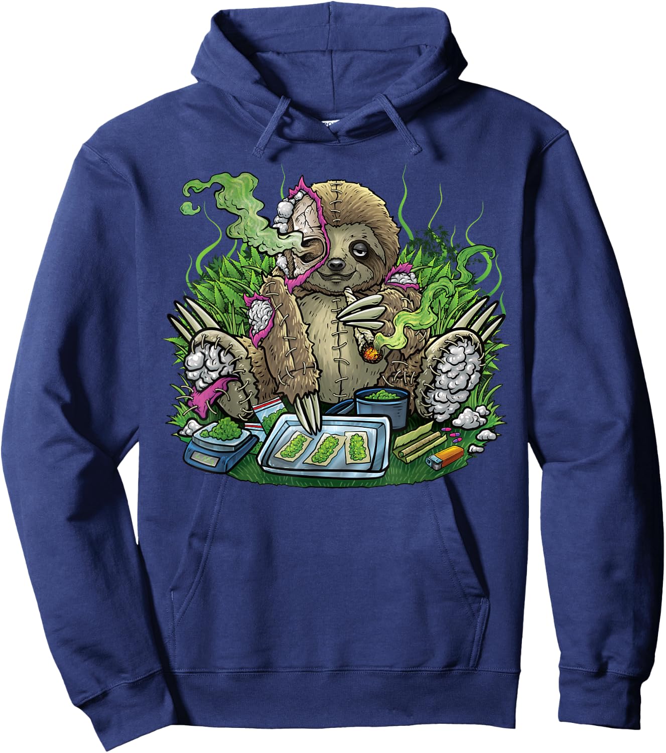 420 Sloth Stiffer Costume Hemp Leaf Cannabis Marijuana Weed , black Hoodie - Hoodie | Navy