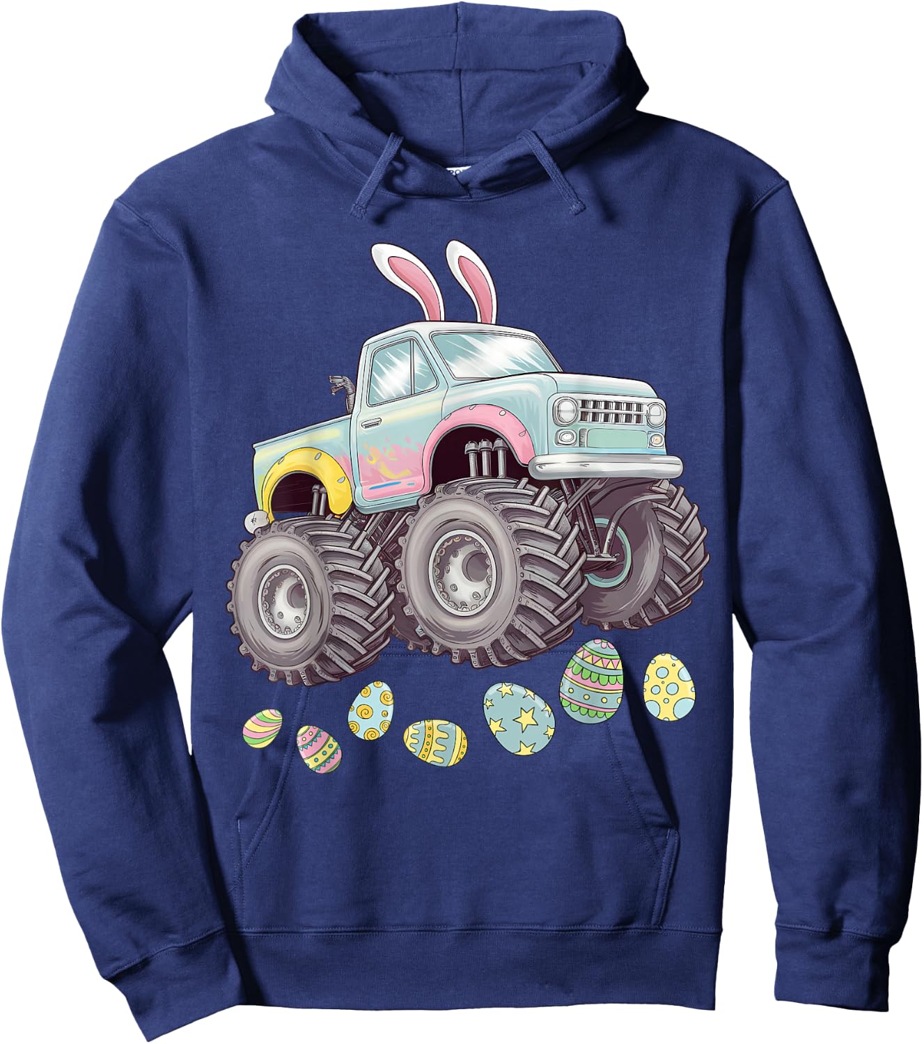 Monster Truck Easter Boys Toddler Kids Bunny Easter Egg Hunt Hoodie - Hoodie | Navy