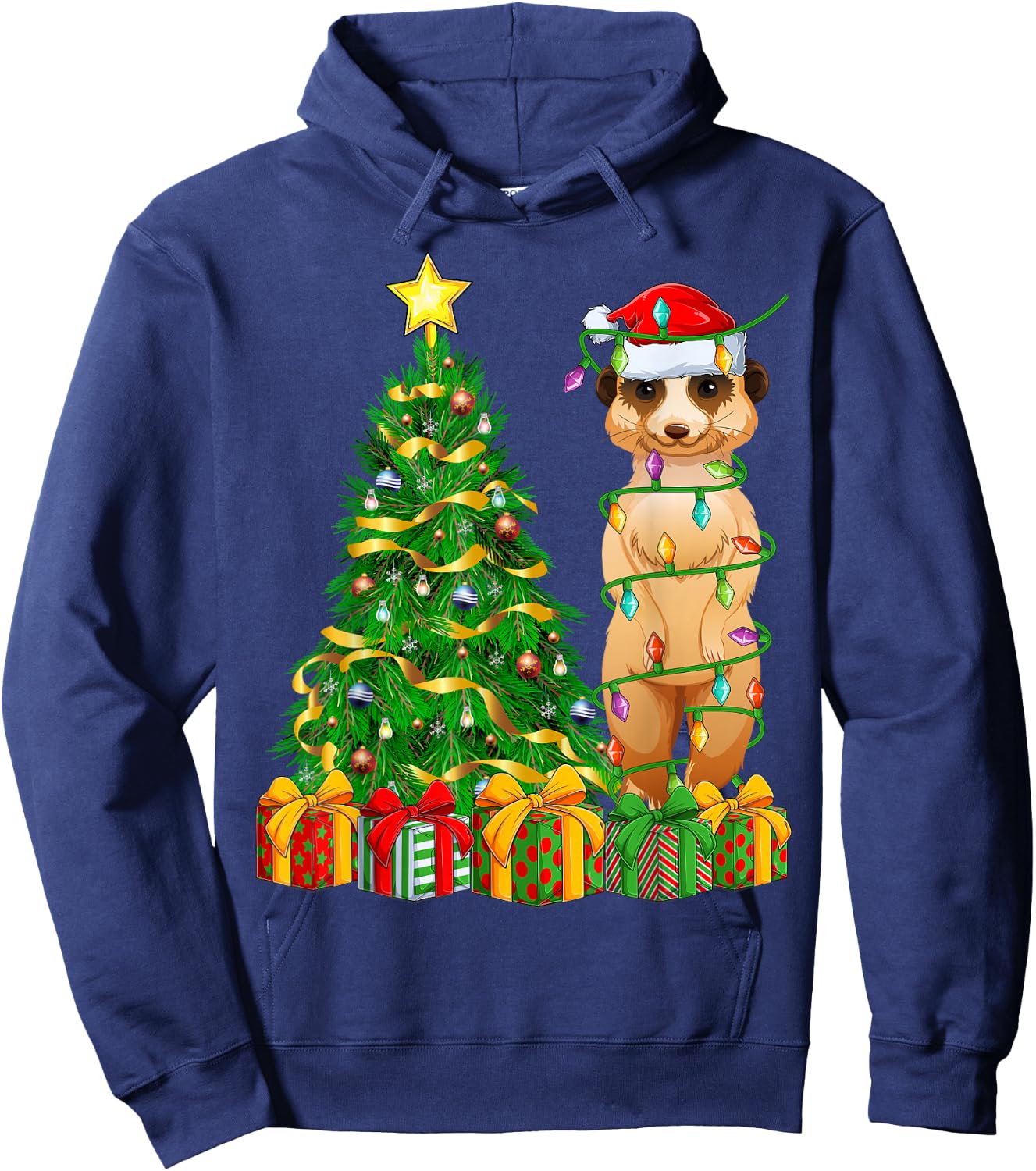Meerkat Xmas Tree Lighting Santa Meerkat Christmas Hoodie - Hoodie | Navy