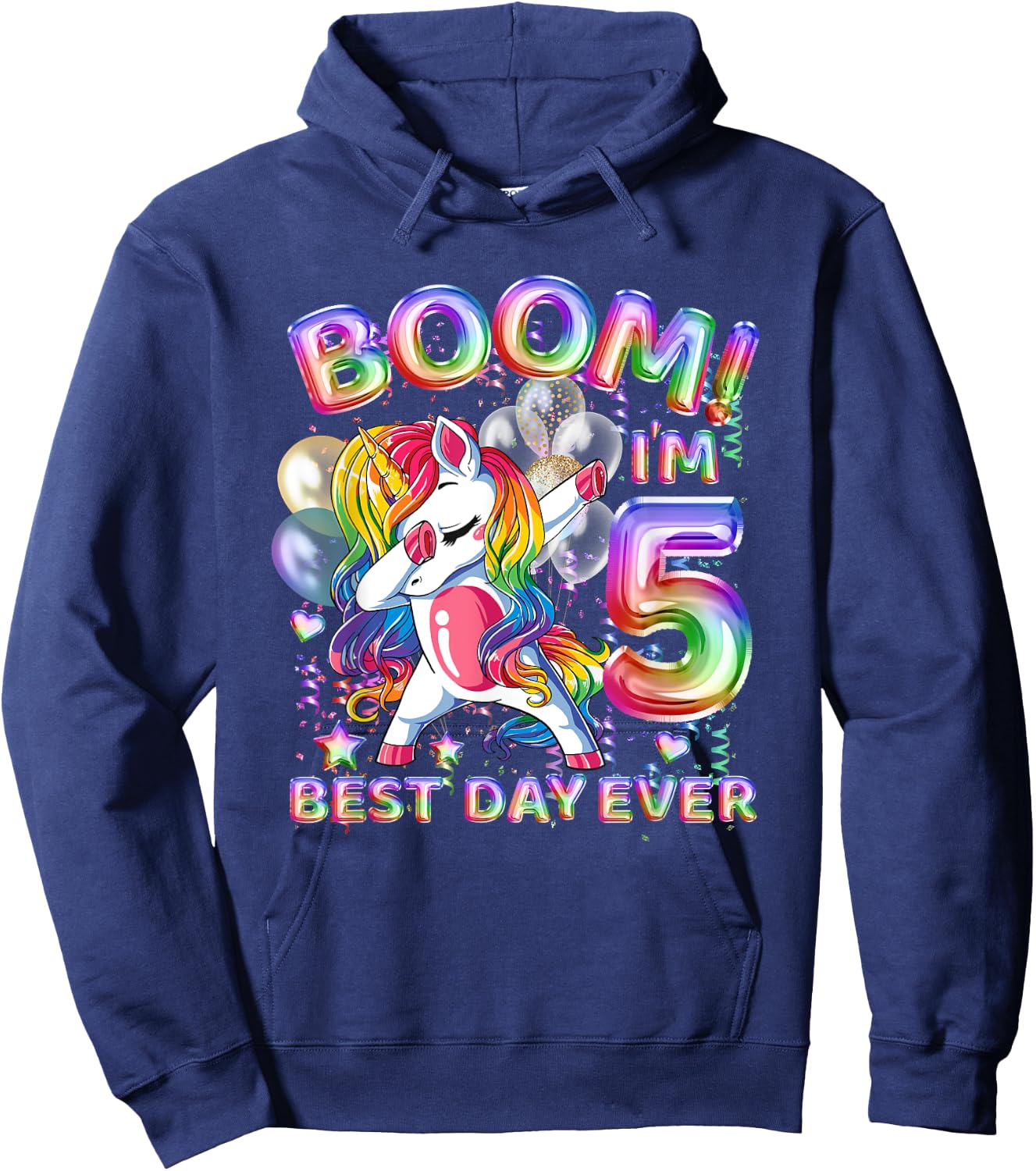 Cute Unicorn 5th Birthday Girl Party 5 Years Old Dabbing Hoodie - Hoodie | Navy