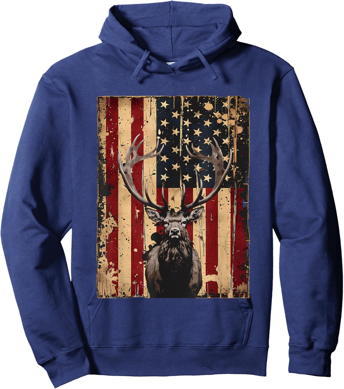 American Flag Outdoor Antlers Elk Deer Hoodie - Hoodie | Navy