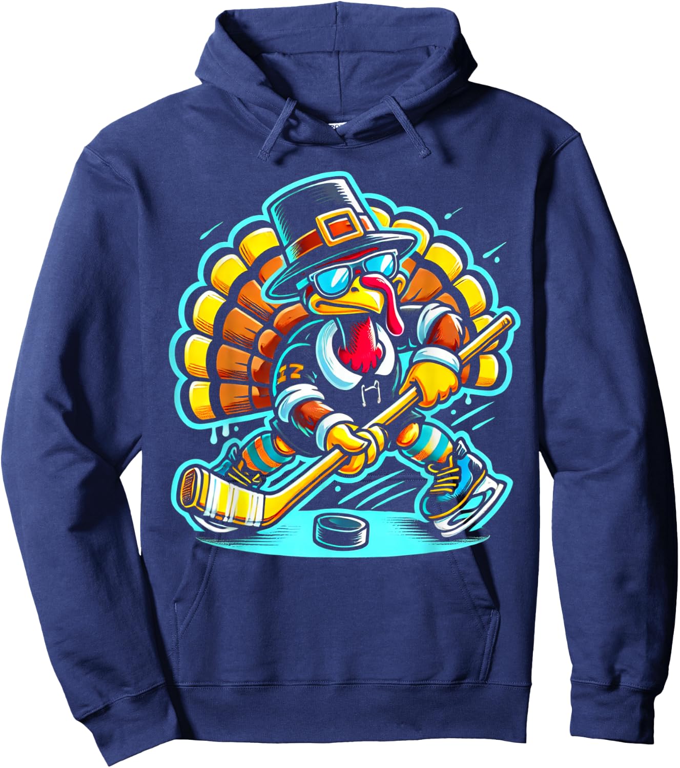 Thanksgiving Ice Hockey Turkey Day Fall Hoodie - Hoodie | Navy