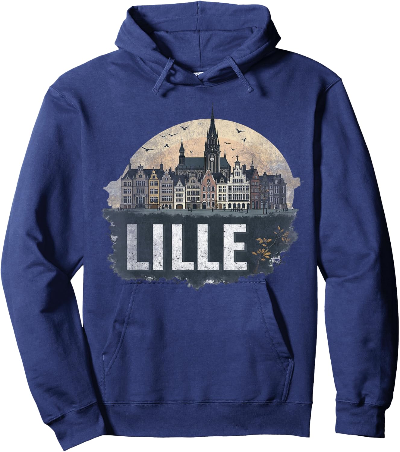 Souvenir Vintage Lille Landscape Retro , Black, S Hoodie - Hoodie | Navy