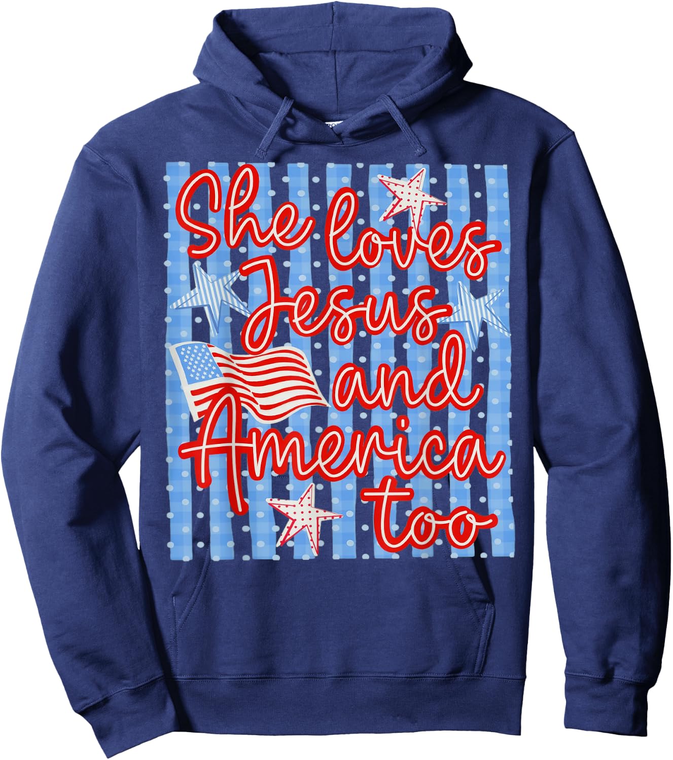 Retro Striped 4th of July She Loves Jesus and America Too Hoodie - Hoodie | Navy