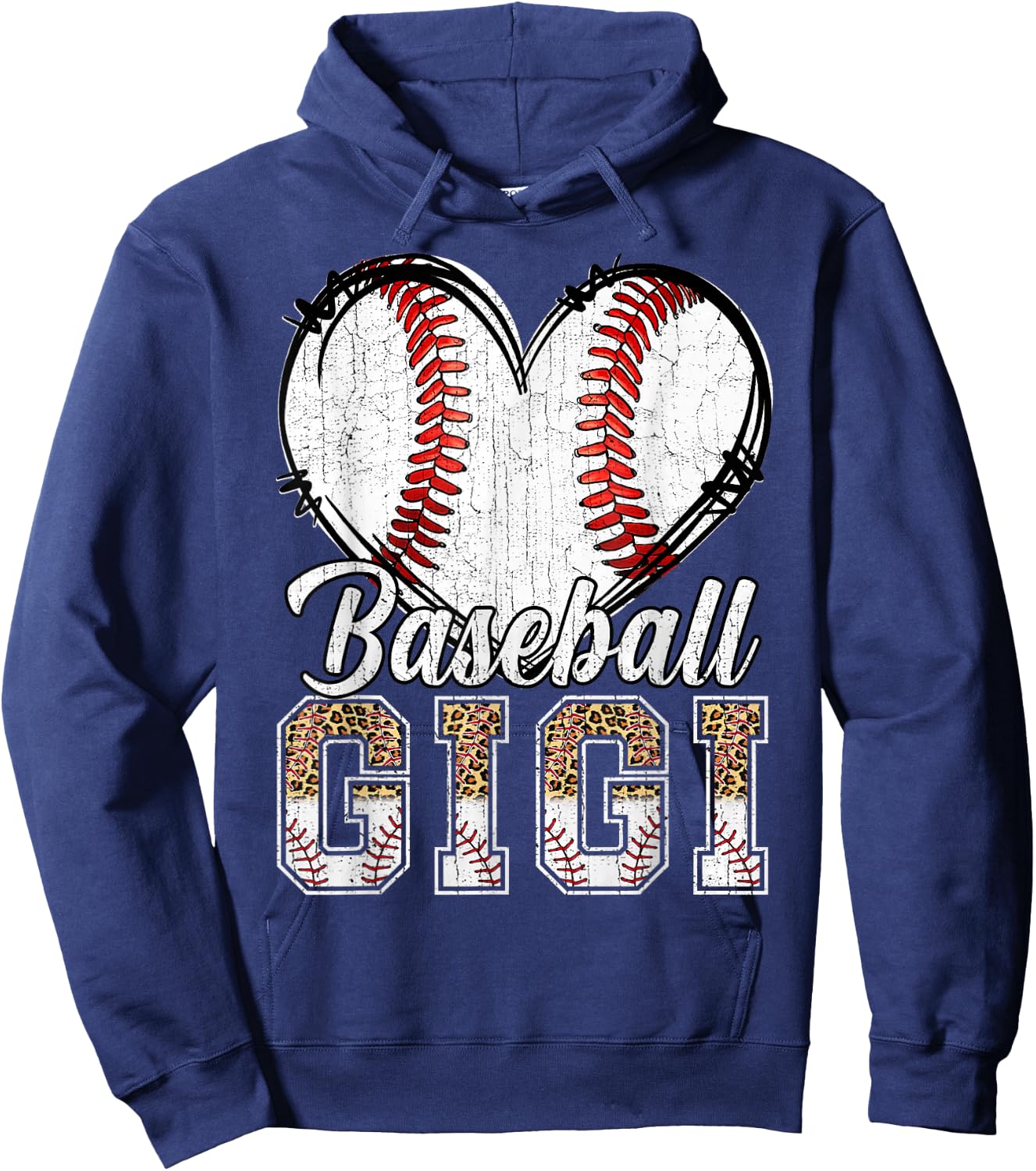 Softball Baseball Gigi Heart Leopard Print Mother's Day Hoodie - Hoodie | Navy