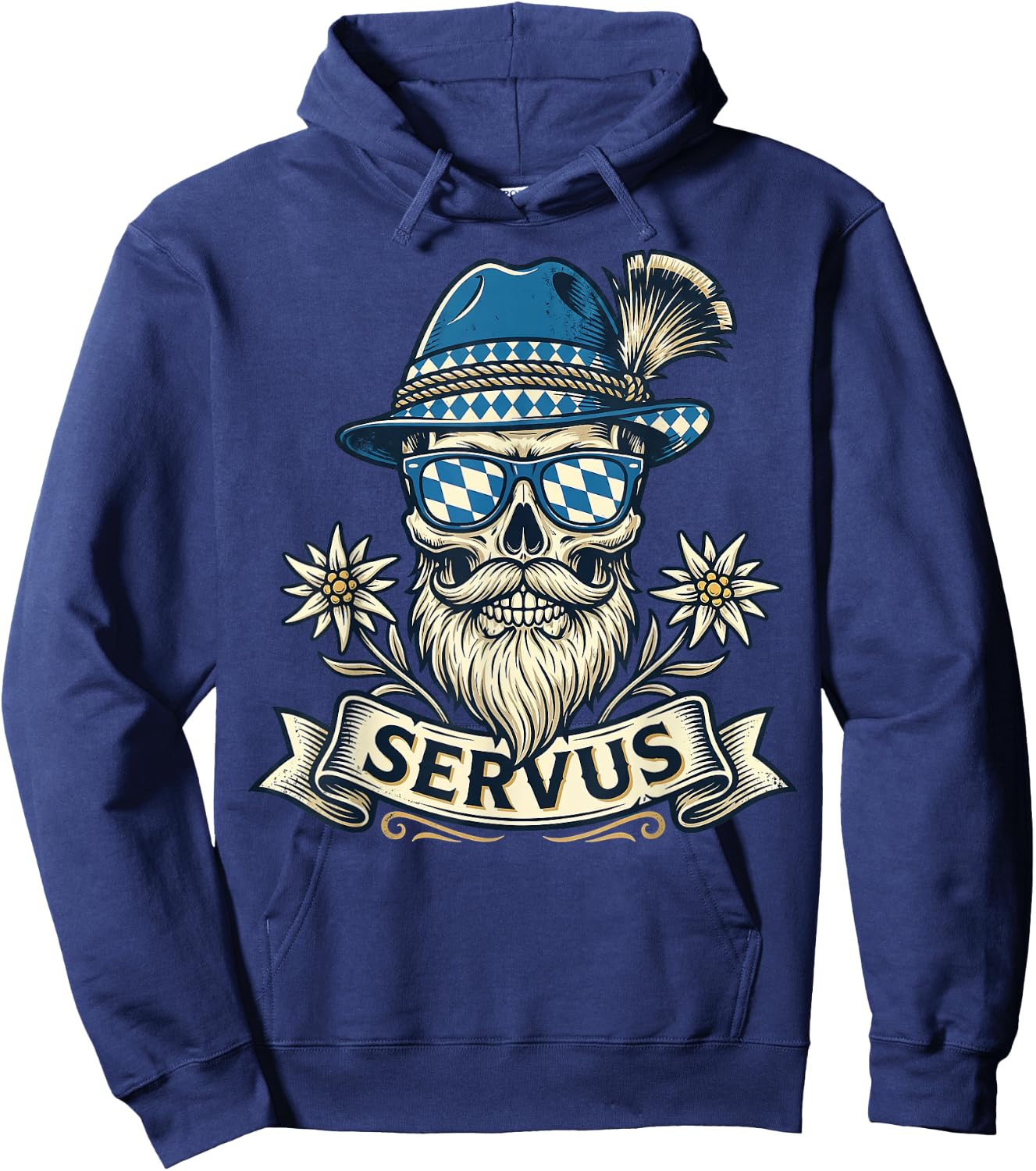 Trachten Servus Herren Trachtenshirt Bayern Bayrisch Hoodie - Hoodie | Navy