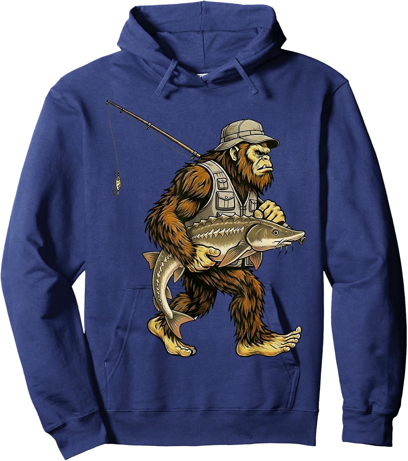 Sturgeon Bigfoot Fisherman River Fishing Sasquatch Hoodie - Hoodie | Navy