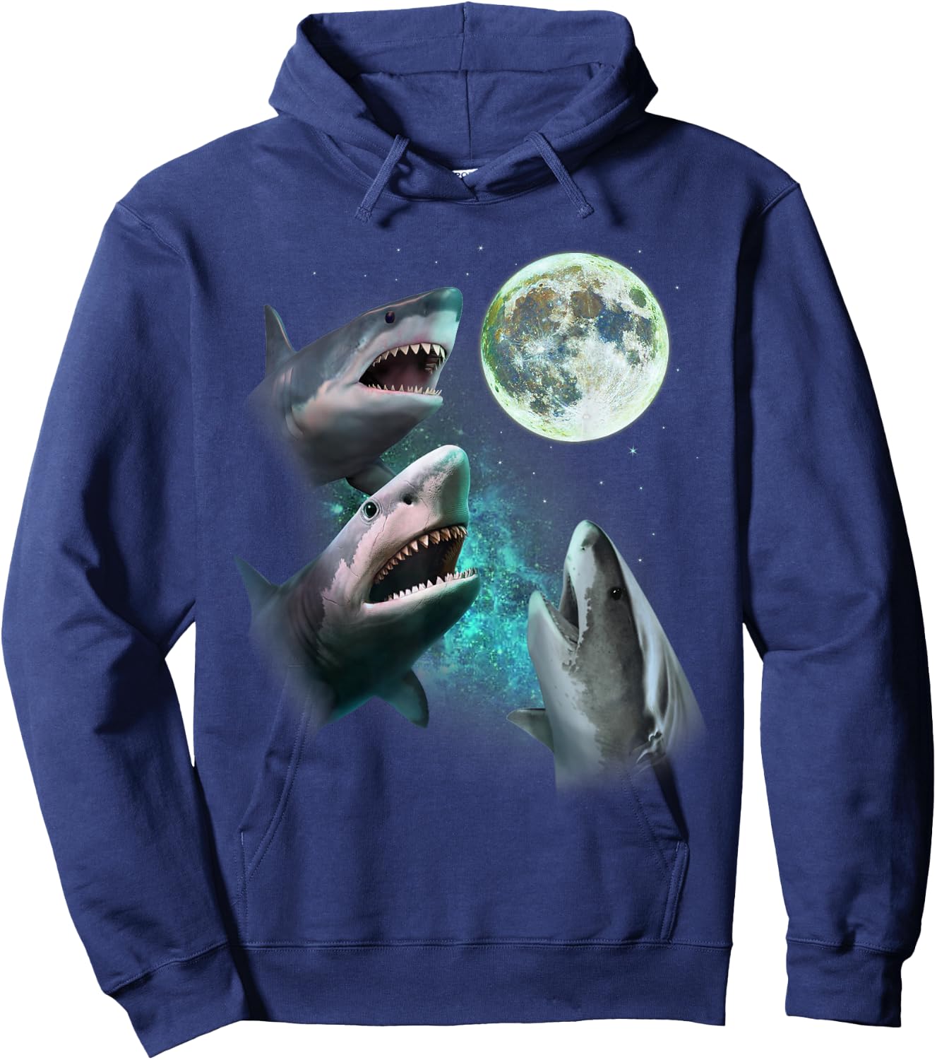 Three Great White Sharks Howl at Moon 3 Wolfs Funny Parody Hoodie - Hoodie | Navy