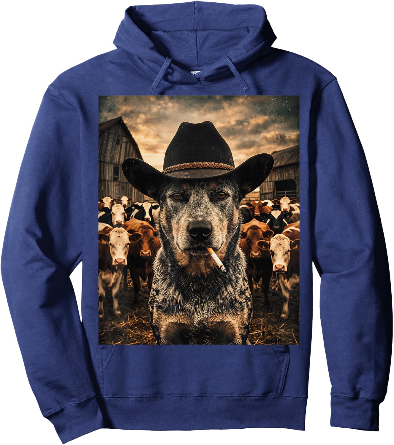 Blue Heeler Cowboy Vintage Western Ranch Farm Dog Selfie Men Hoodie - Hoodie | Navy