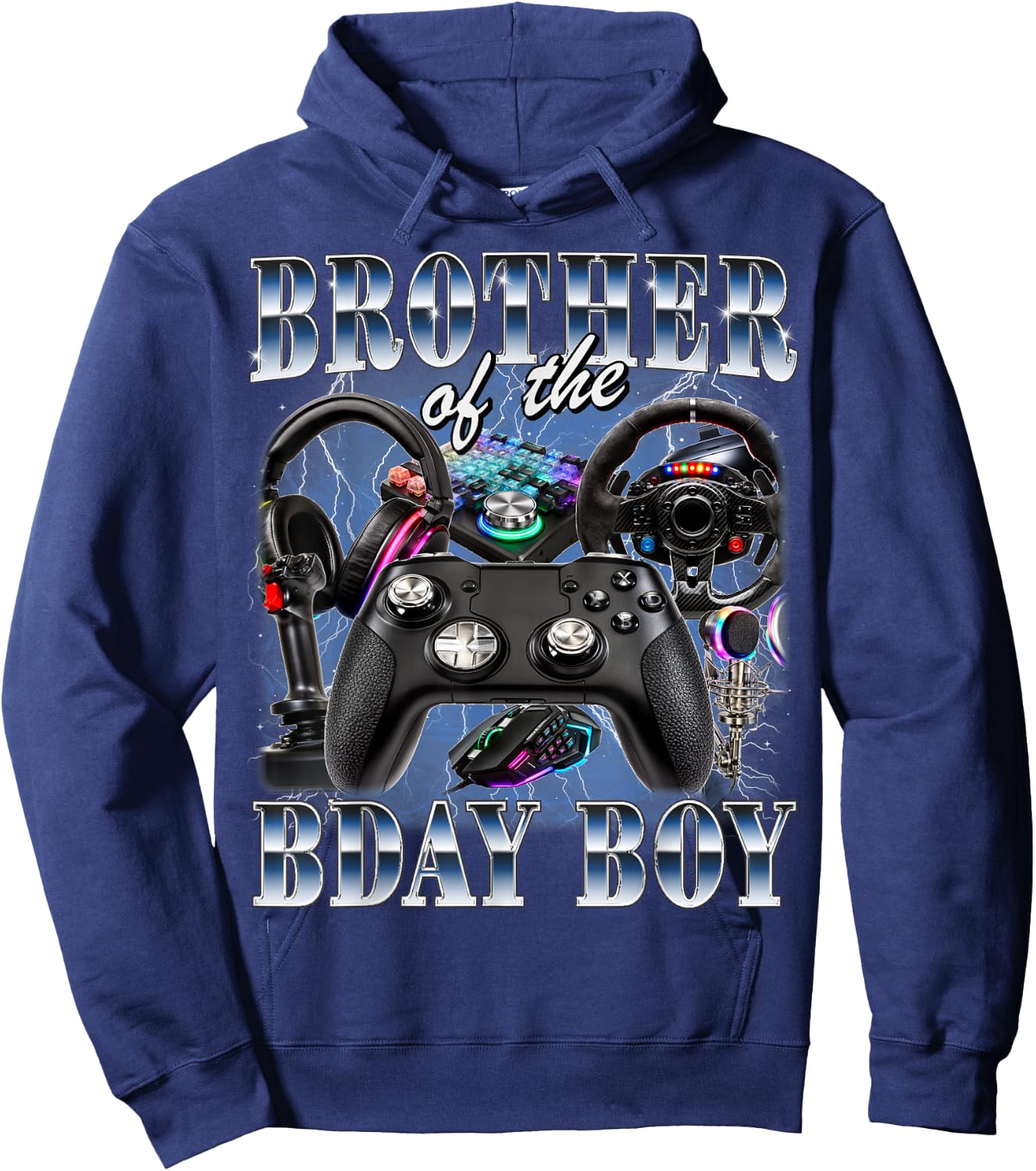 Brother of The Birthday Boy Gamer 90s Style Video Game Hoodie - Hoodie | Navy