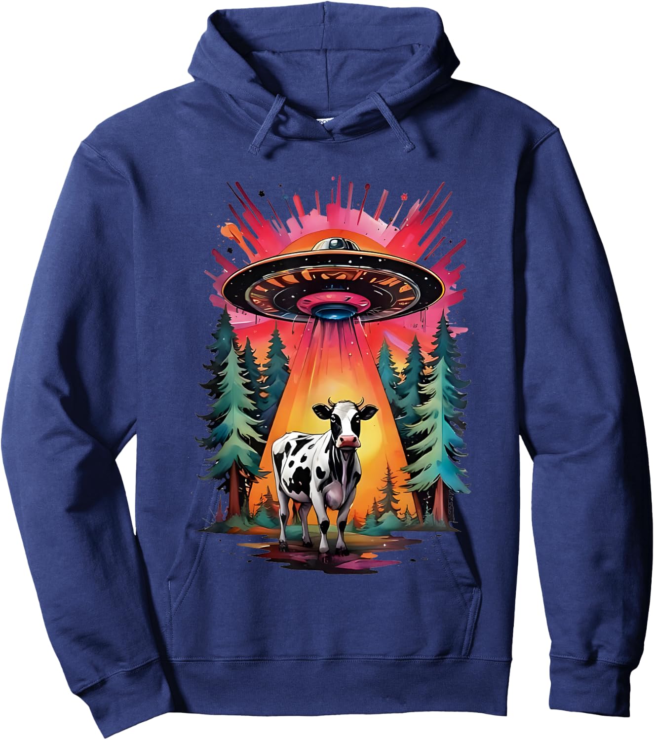 Vintage UFO Cow Abduction Alien Hoodie - Hoodie | Navy
