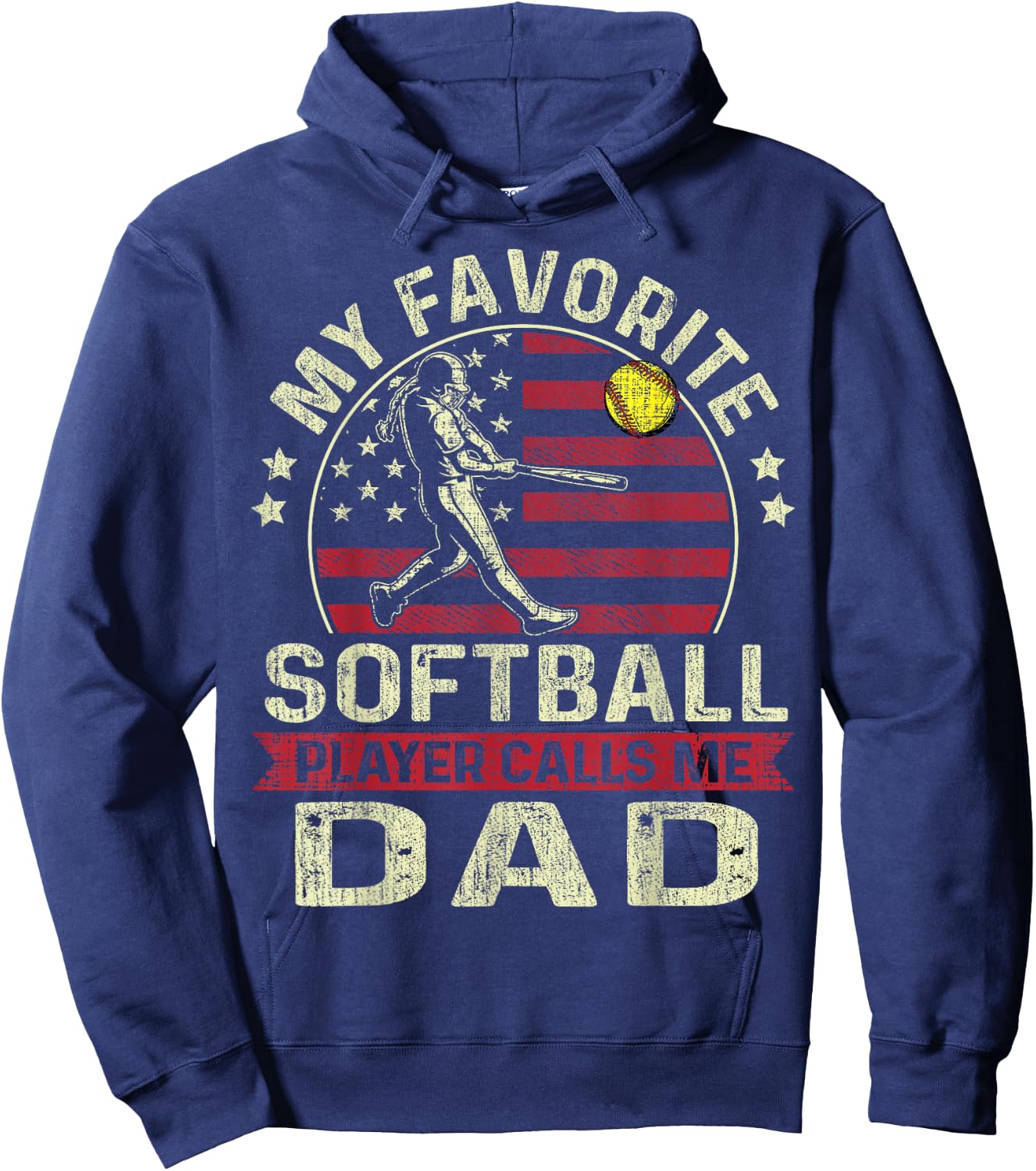 Fathers Day My Favorite Softball Player Calls Me Dad US Flag Hoodie - Hoodie | Navy