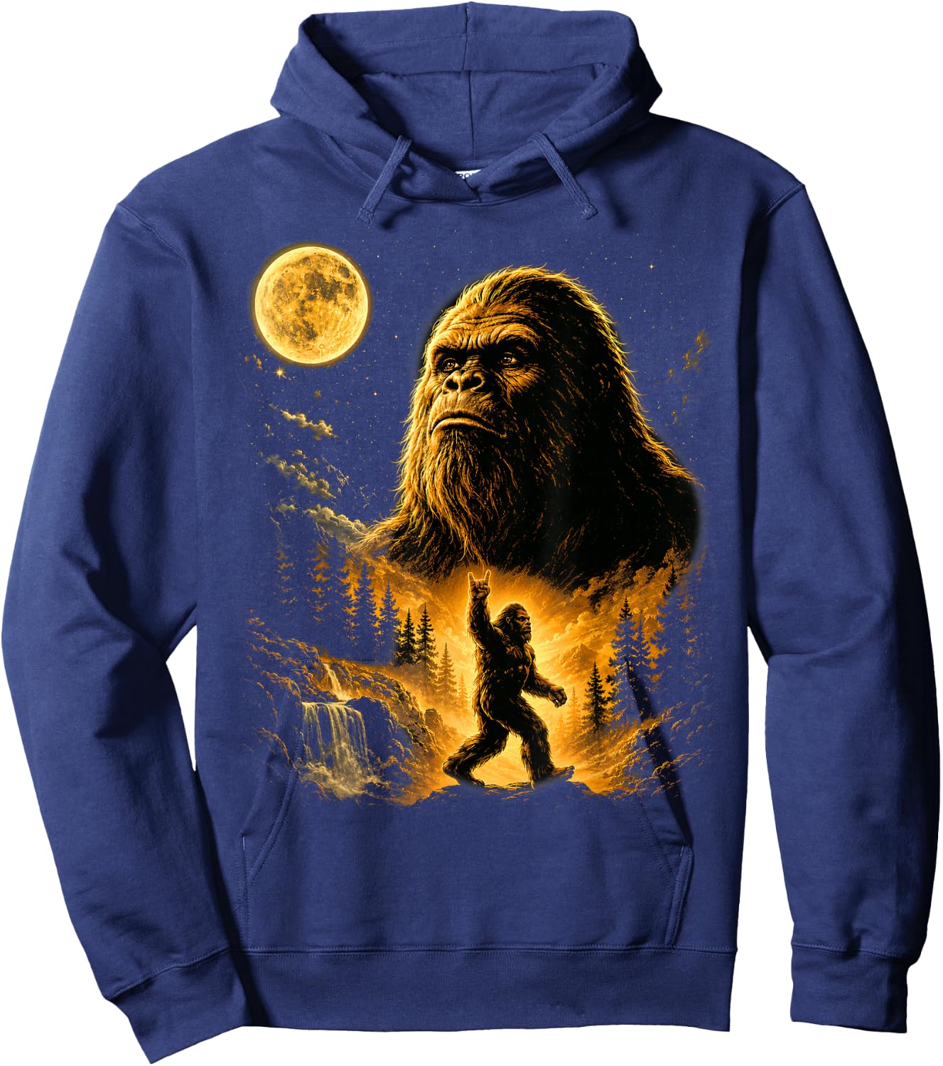 Bigfoot Howling to The Moon Meme Sasquatch Gifts Hoodie - Hoodie | Navy