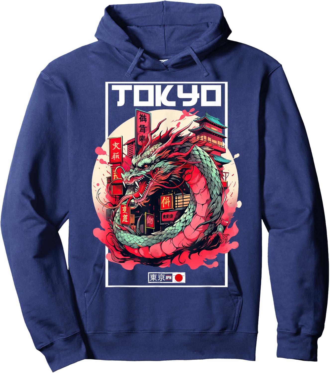 Tokyo Asian inspired vintage style 80s retro Japanese Dragon Hoodie - Hoodie | Navy