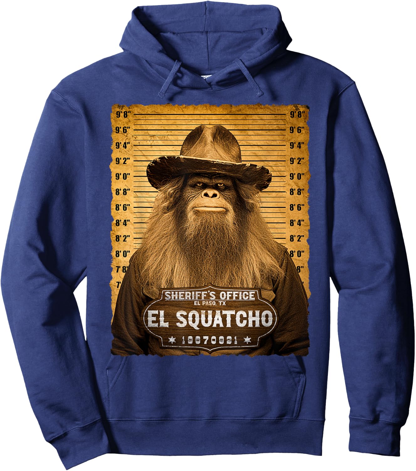 Funny Wanted El Squatcho - Sasquatch Bigfoot Lover Mugshot Hoodie - Hoodie | Navy
