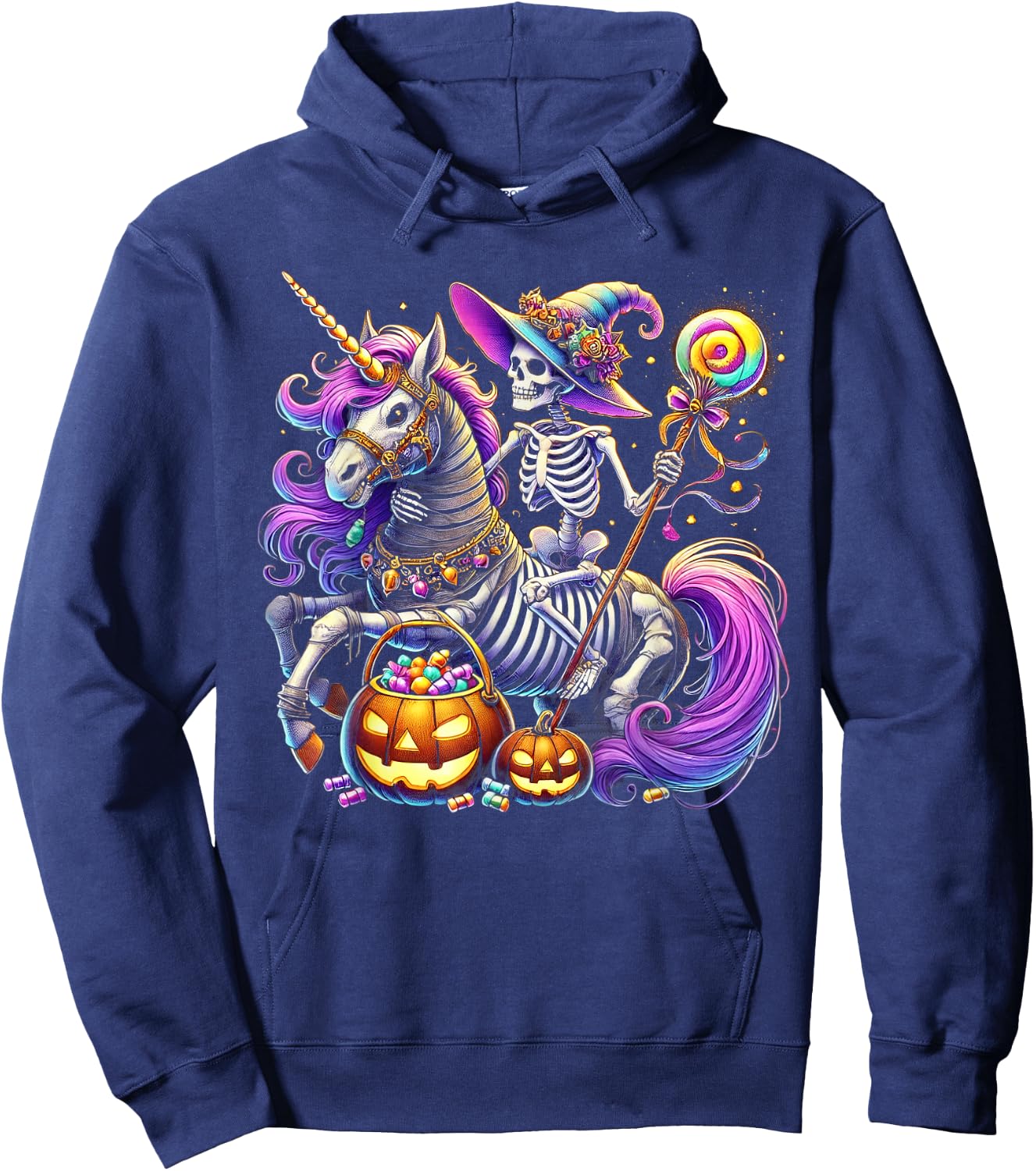 Skeleton Riding Skeleton Unicorn Halloween Costume Hoodie - Hoodie | Navy