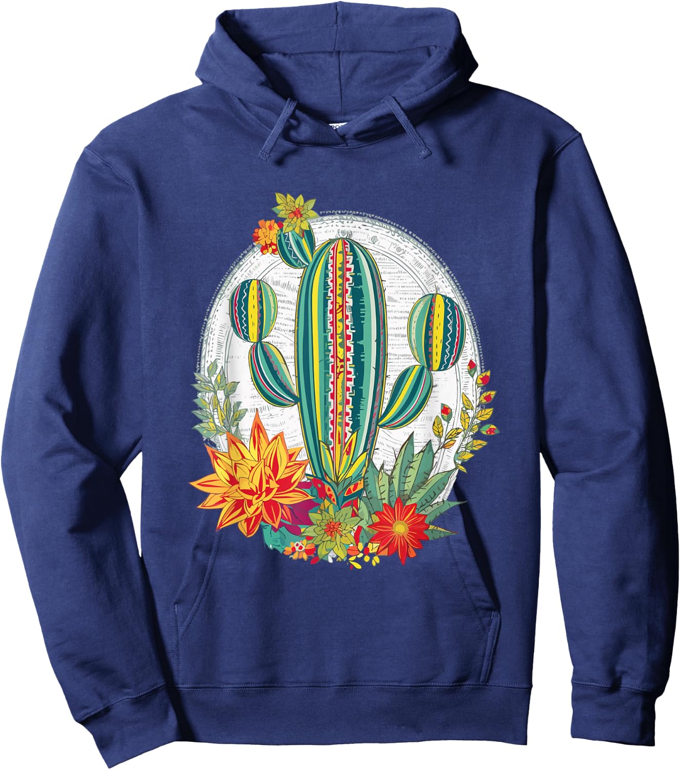 Serape Cactus Print Turquoise Western Saguaro Cactus Hoodie - Hoodie | Navy