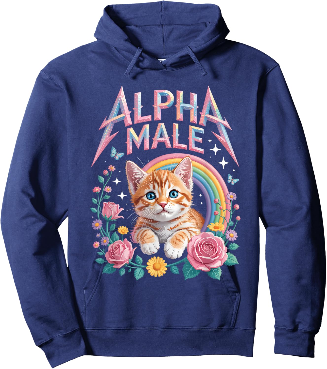 Alpha a Male Ingwer Kätzchen Regenbogen Blumen Kitty Katzenliebhaber Hoodie - Hoodie | Navy