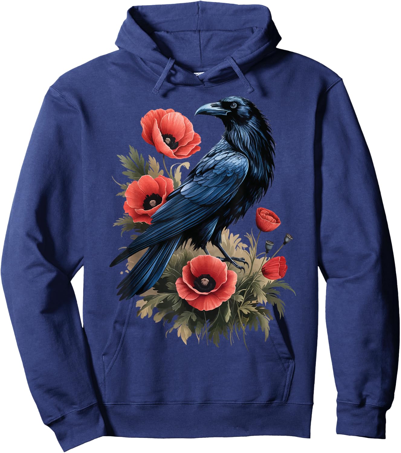 Raven Red Flowers Floral Hoodie - Hoodie | Navy