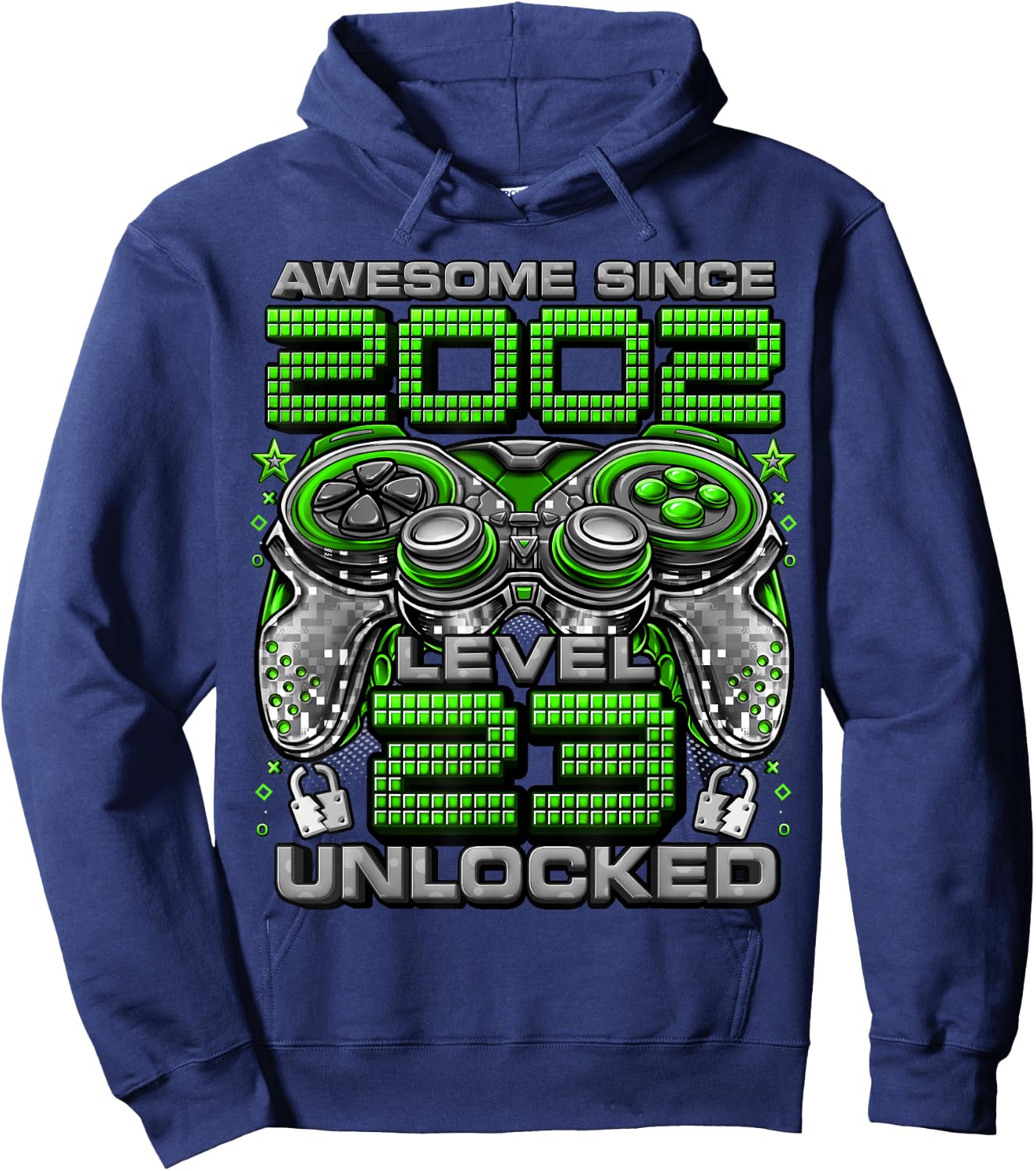 Level 23 Unlocked Awesome Since 2002 23rd Birthday Gaming Hoodie - Hoodie | Navy