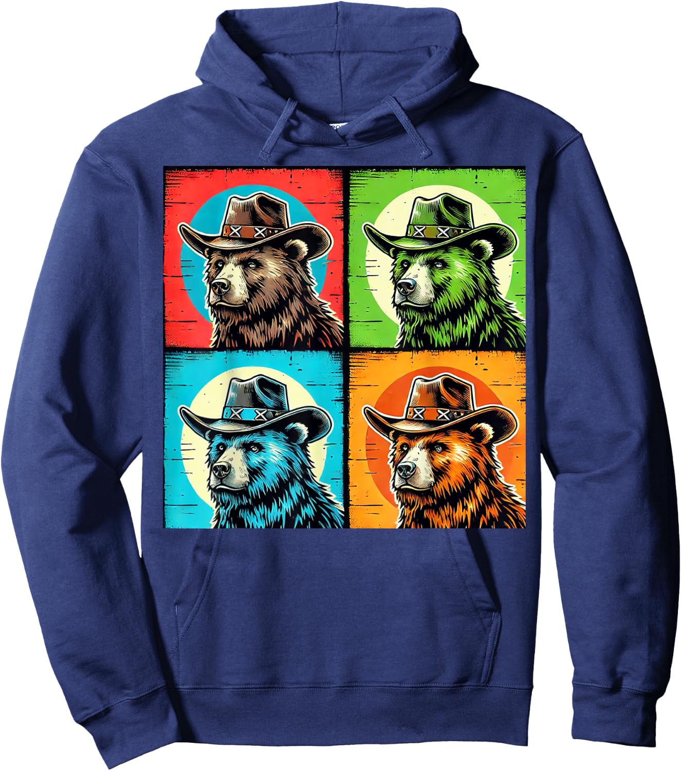 Cowboy Bear Design Colorful for Western Lovers Pop Art Hoodie - Hoodie | Navy