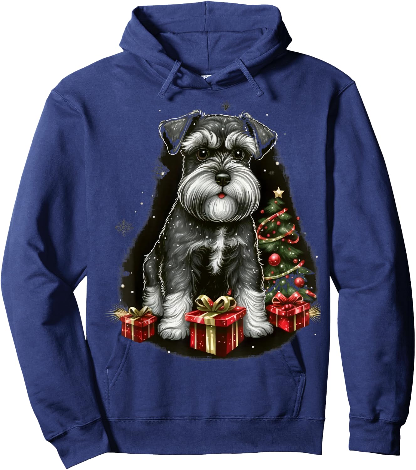 Xmas Dwarf Schnauzer Santa on Christmas Miniature Schnauzer Hoodie - Hoodie | Navy