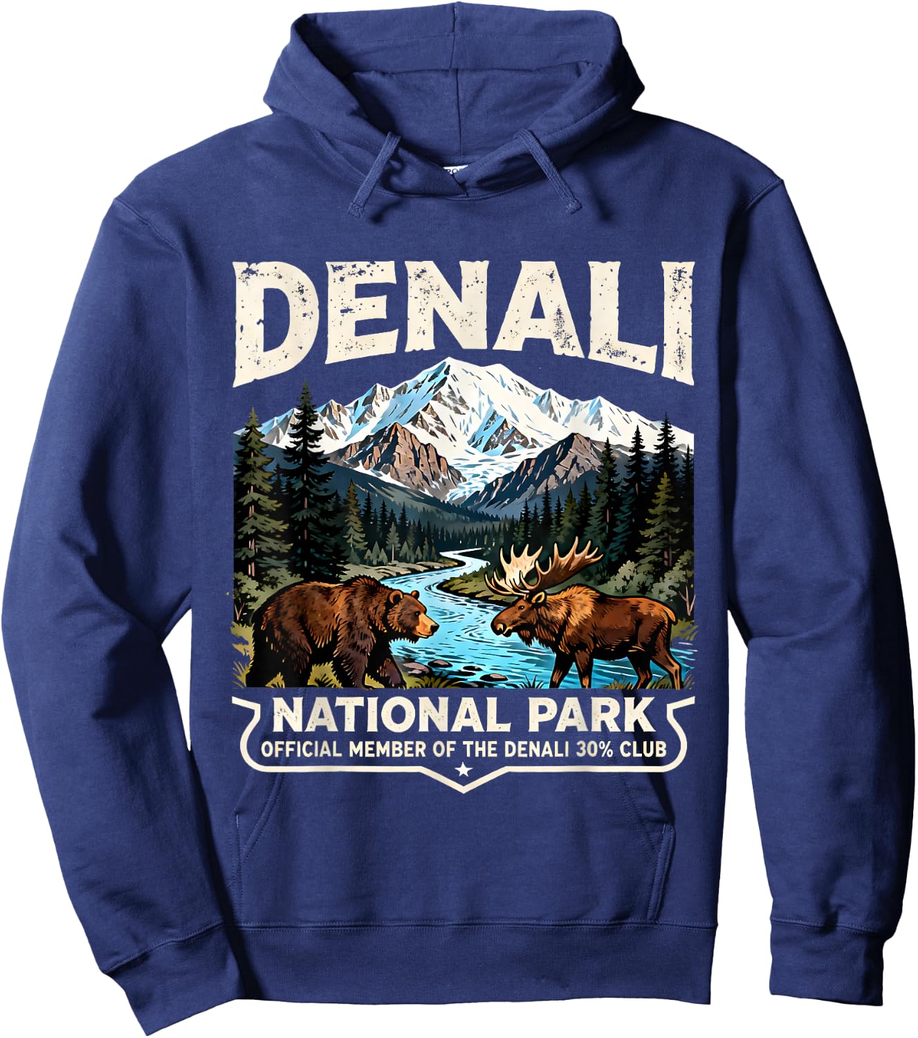 Retro Denali 30% Club Souvenir for Alaska Travel Lovers Hoodie - Hoodie | Navy