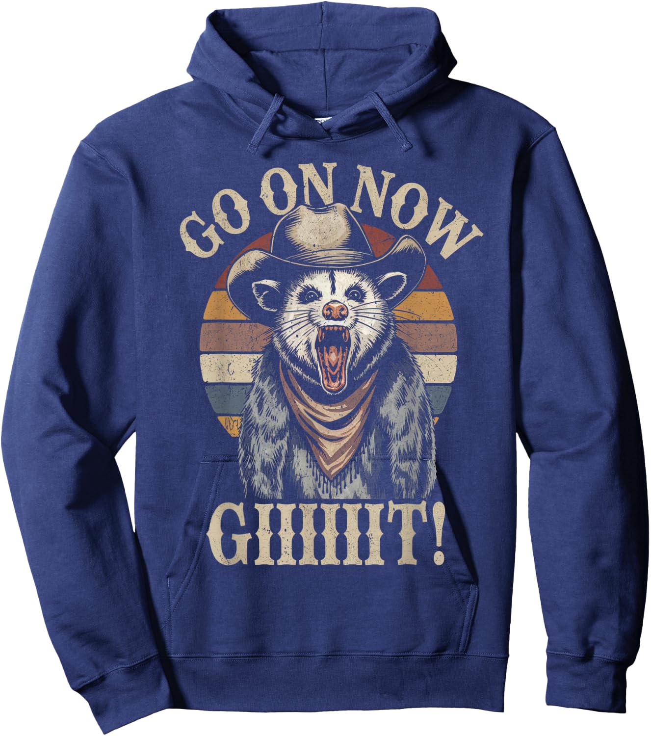 Go On Now Git Western Rode Vintage Cowboy Opossum Cowboy Hoodie - Hoodie | Navy