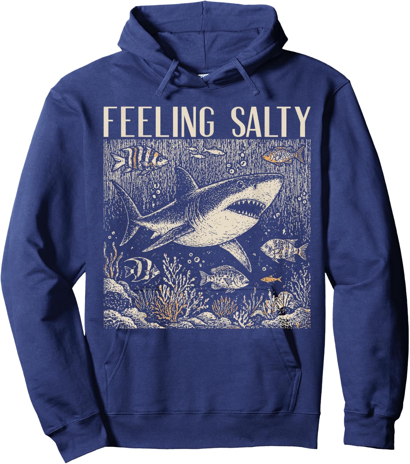 Feeling Salty Shark Ocean Vintage Marine Life Beach Lovers Hoodie - Hoodie | Navy