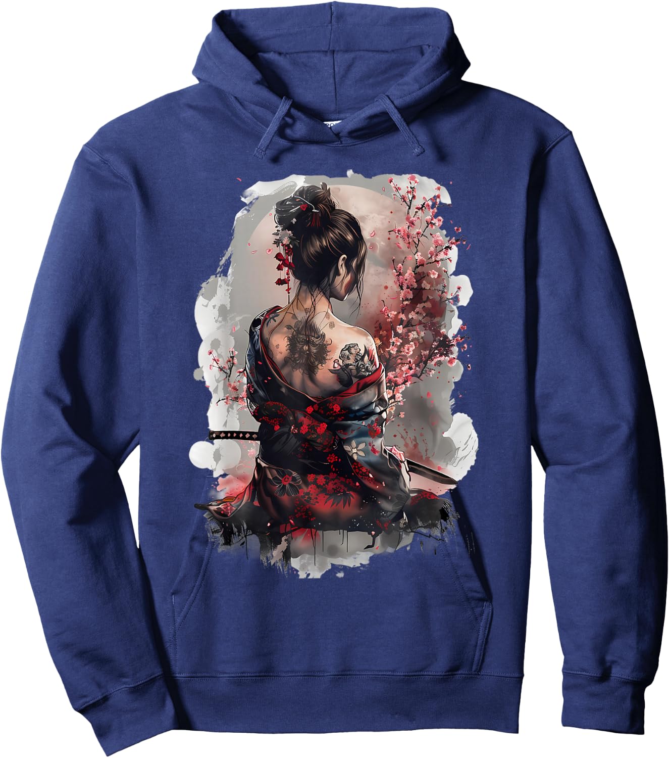 Japanese Samurai Girl Sakura Cherry Blossom Japanese Geisha , black Hoodie - Hoodie | Navy
