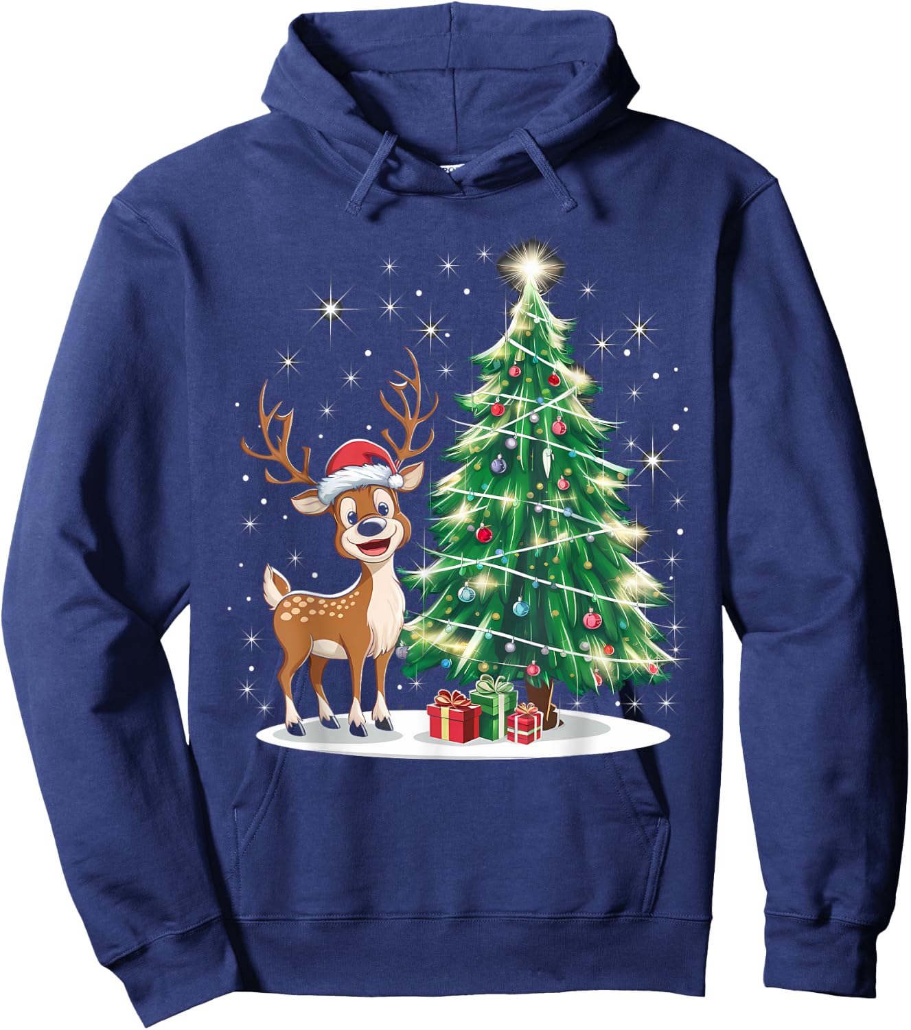 Christmas Christmas Tree Santa Reindeer , black Hoodie - Hoodie | Navy