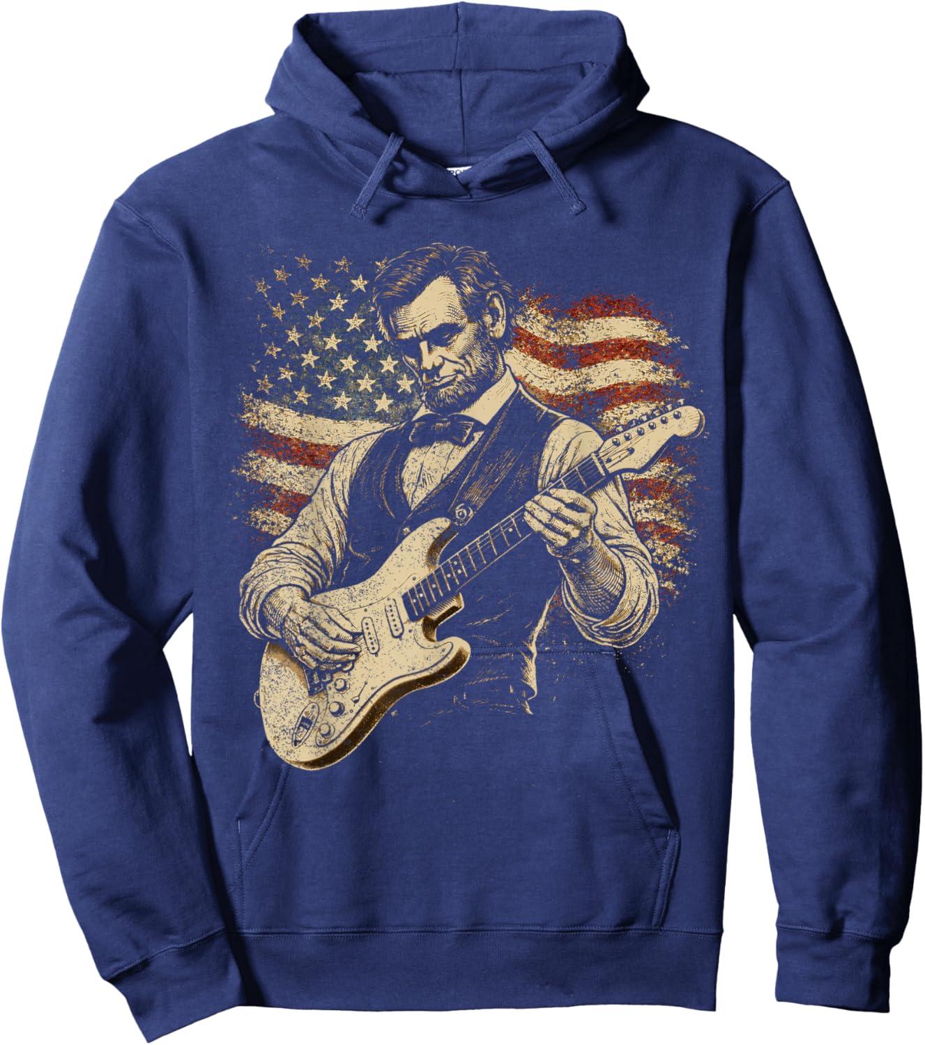 Abraham Lincoln Abe Lincoln Playing Guitar Retro Vintage Hoodie - Hoodie | Navy