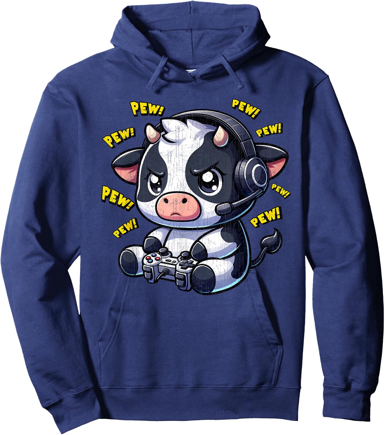 Cow Gamer Pew Funny Video Games Vintage Boys Men Girls Hoodie - Hoodie | Navy