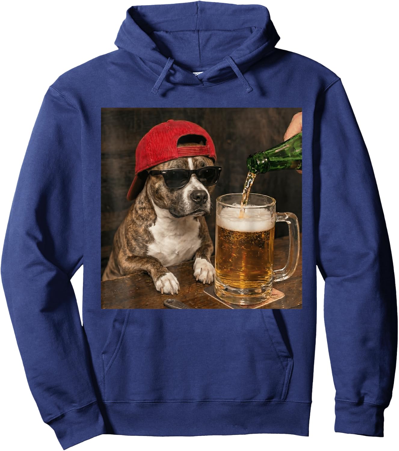 Funny Pit Pull Drinking Beer Humor Puppy Dog Meme Men Women Hoodie - Hoodie | Navy