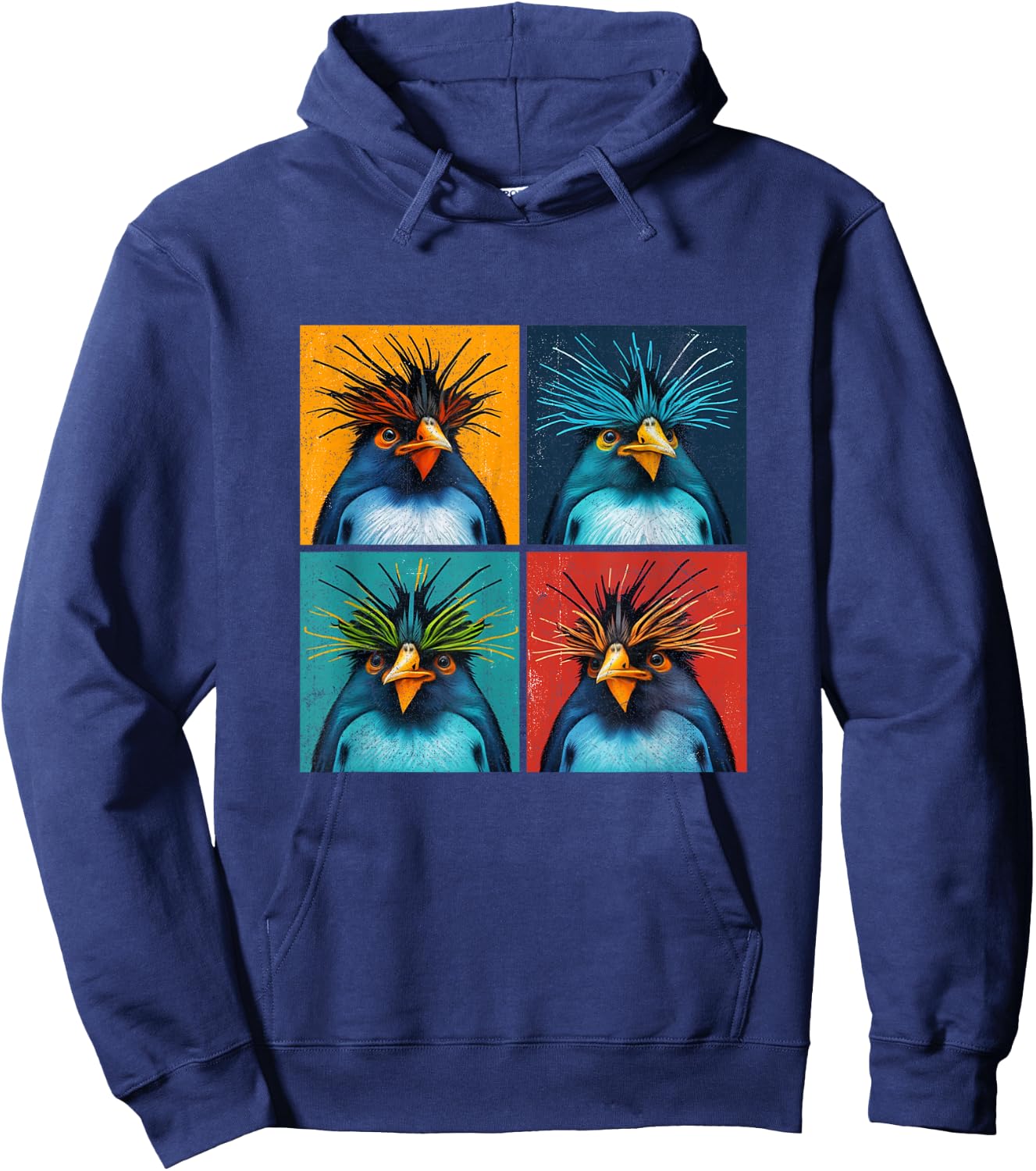 Rockhopper Penguin Pop Art Design Illustration Colourful Men Hoodie - Hoodie | Navy