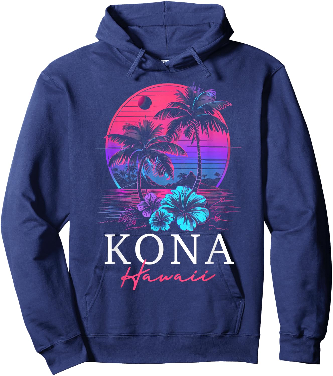 Kona Hawaii Hawaii Hawaii Hibiscus Flowers Surfer Souvenir Hoodie - Hoodie | Navy