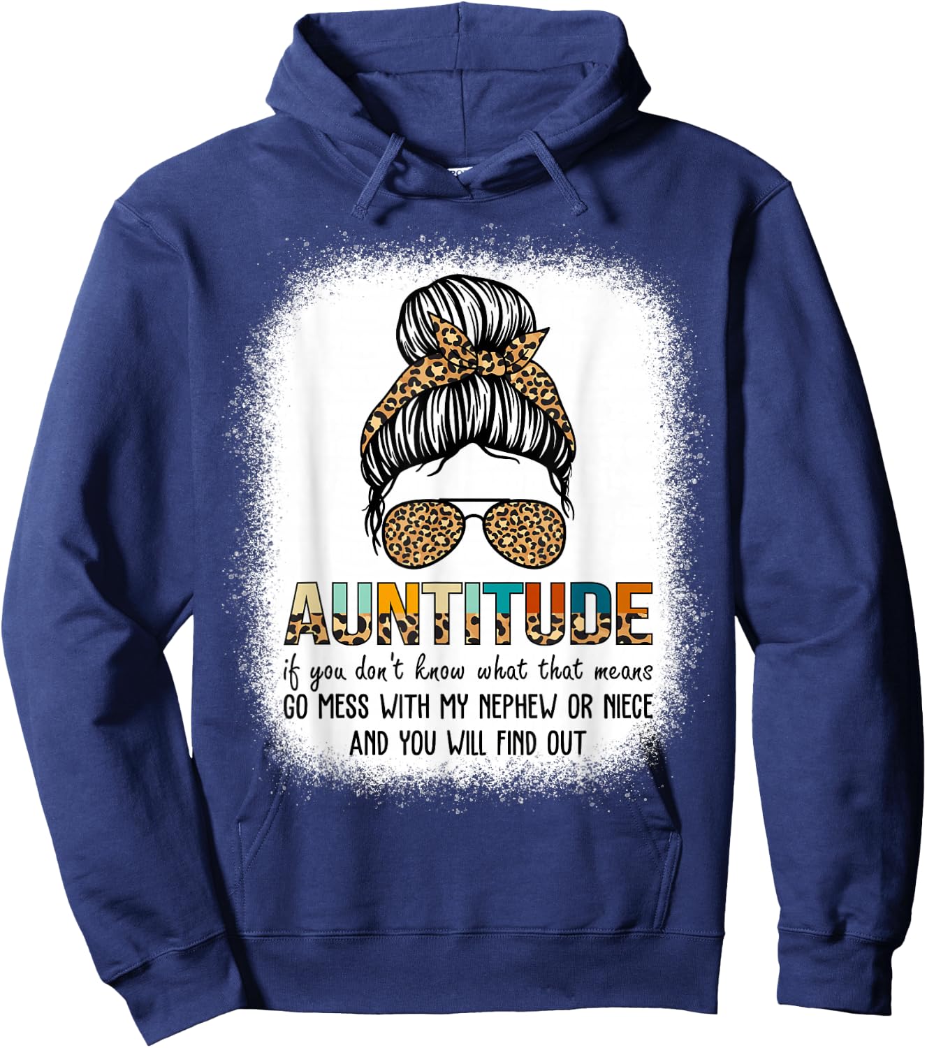 Antitude Leopard Plaid Messy Bun Aunty Nephew Gifts Hoodie - Hoodie | Navy