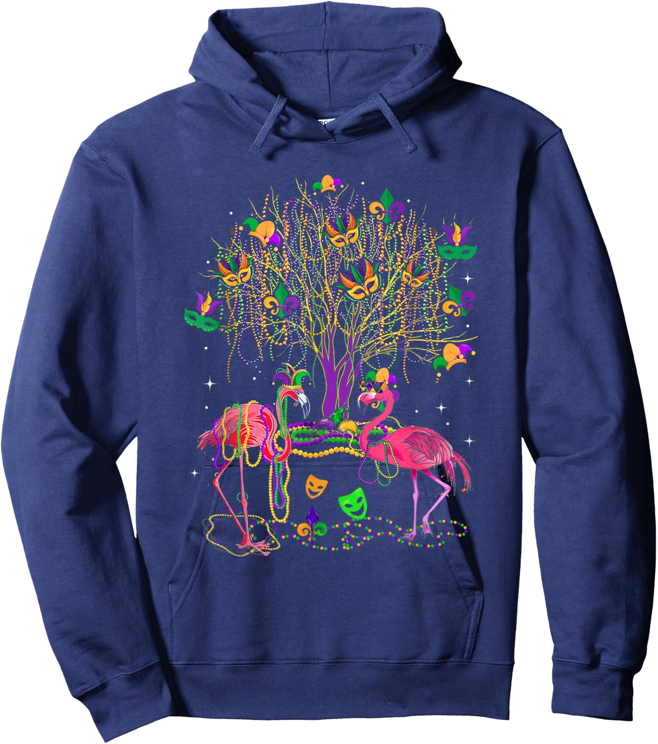 Mardi Gras Flamingo Bird Parade Fleur-de-lis Carnival Party Hoodie - Hoodie | Navy