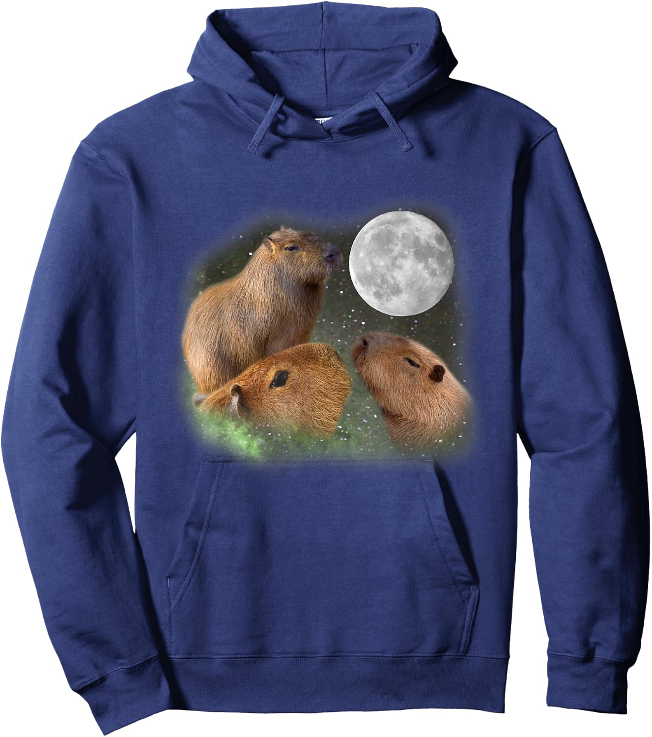 Three Moon Capybaras Funny Cute Animal Parody Pun Humor Gift Hoodie - Hoodie | Navy