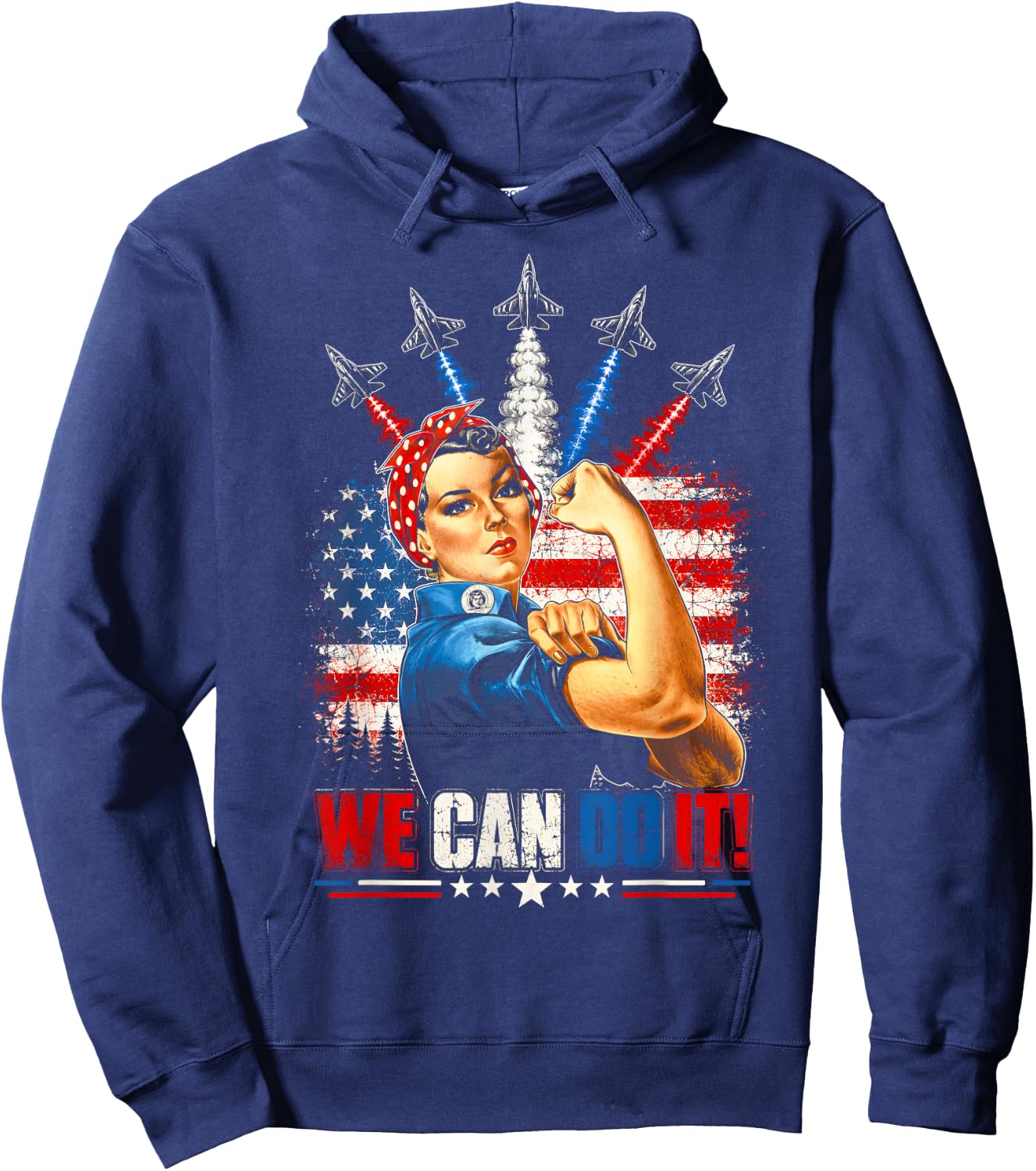 Rosie the Riveter American Flag Feminist Patriotic Women Kid Hoodie - Hoodie | Navy