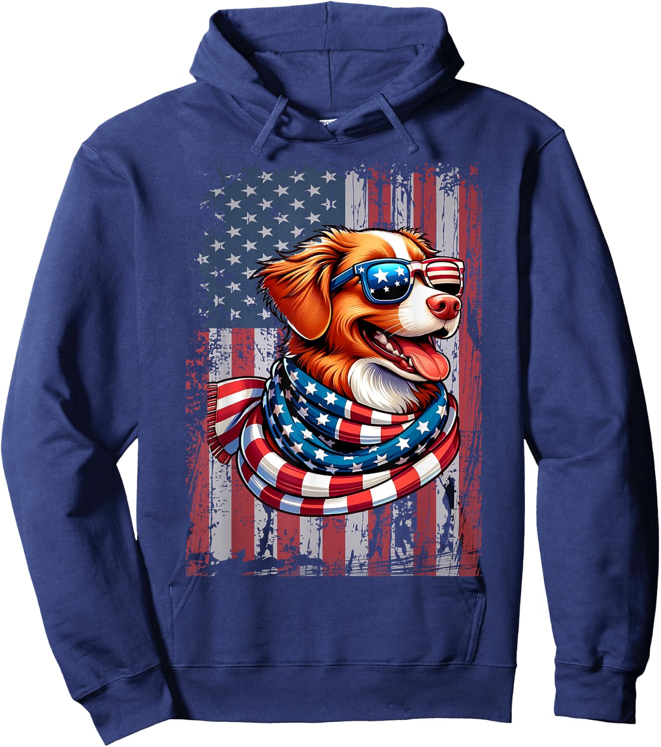 Nova Scotia Duck Tolling Retriever Dog Lover US Flag X-mas Hoodie - Hoodie | Navy
