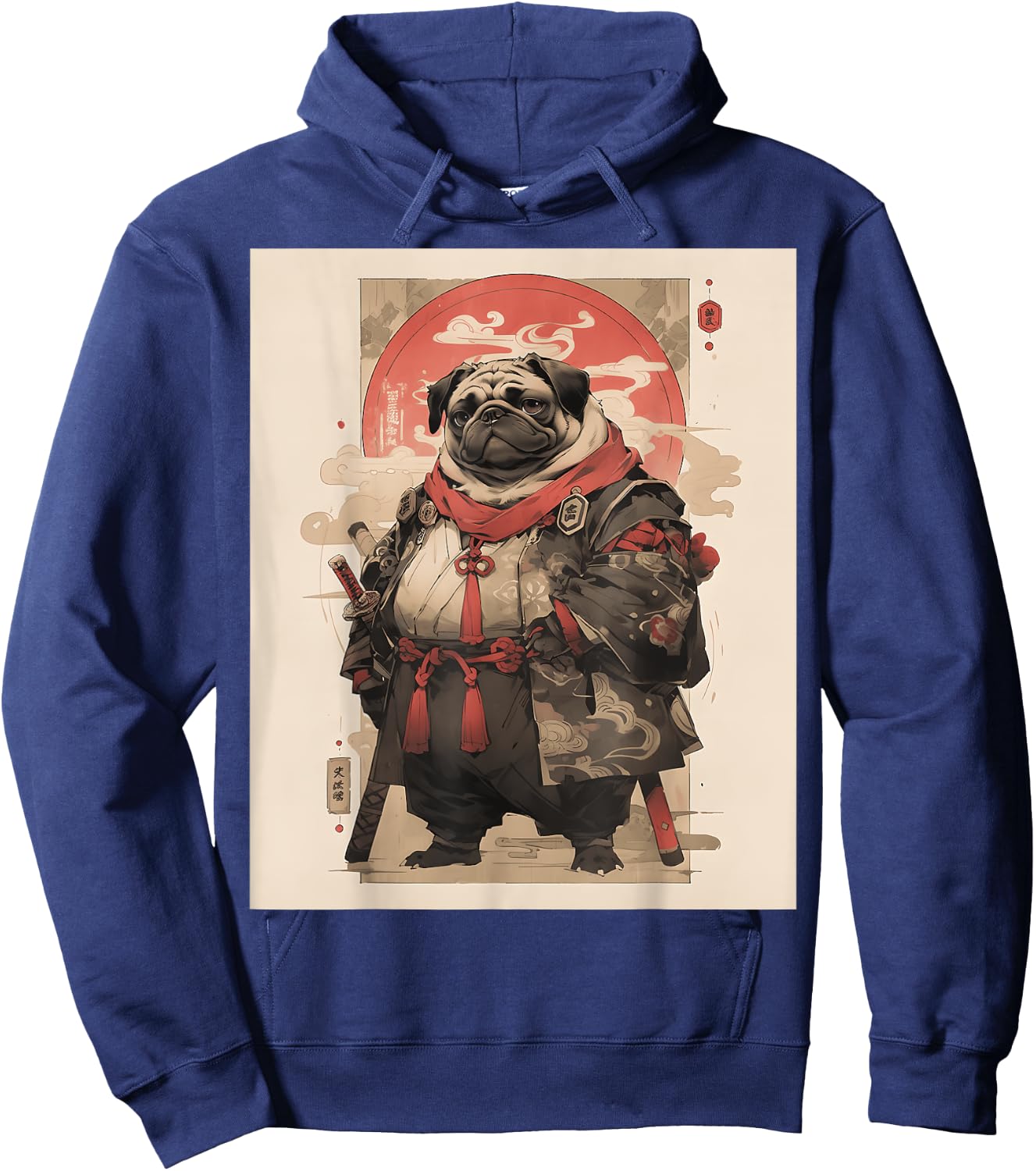 Samurai Pug Dog Japanese Pet Lover Warriors Art Aesthetic Men Women Girls Kids Hoodie - Hoodie | Navy