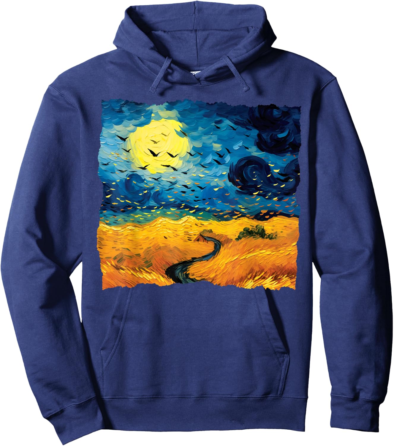 Starry Night Van Gogh Artistic Wheatfield with Crows Hoodie - Hoodie | Navy