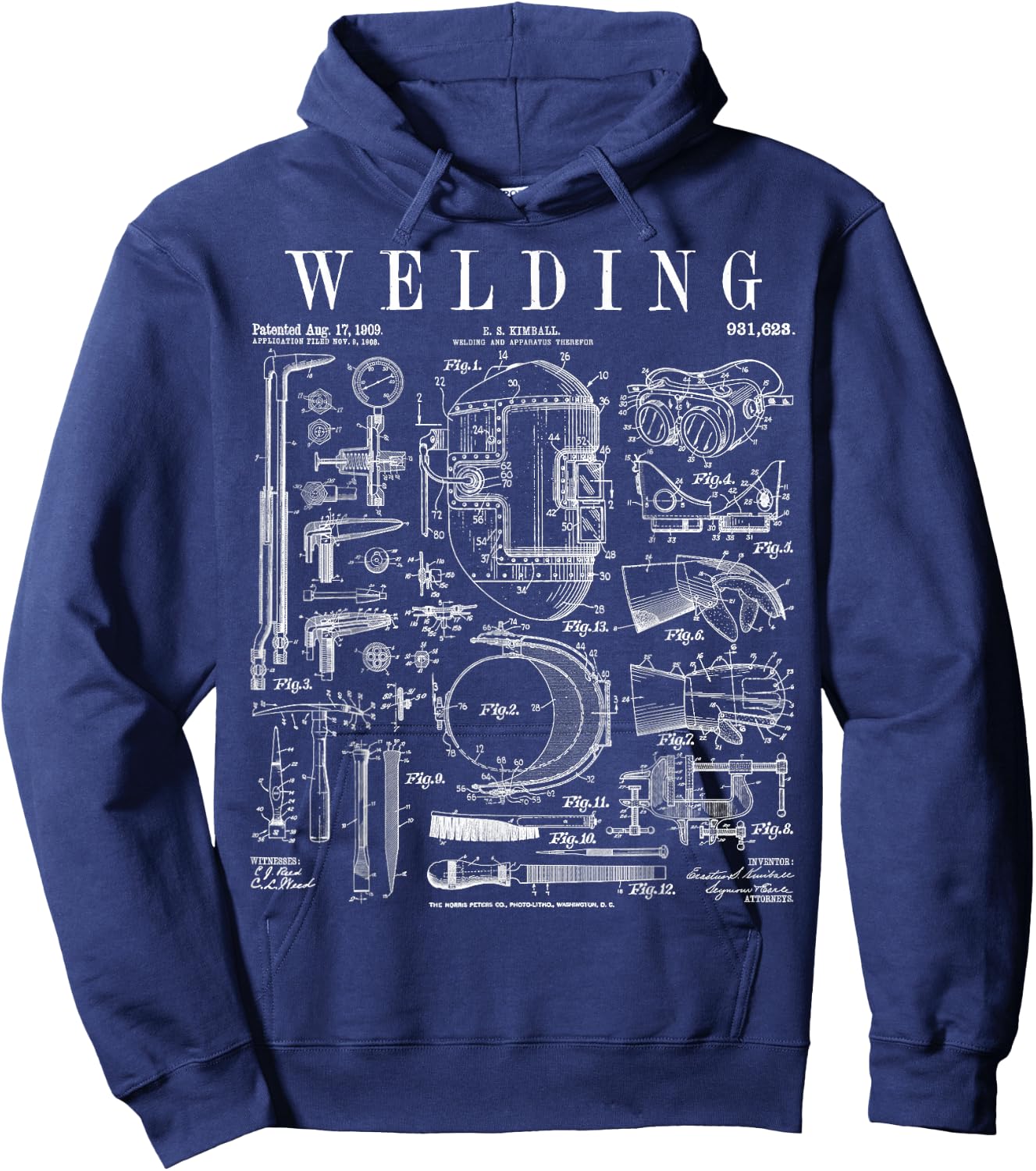 Welder Welding Mask Torch And Tools Vintage Patent Print Hoodie - Hoodie | Navy