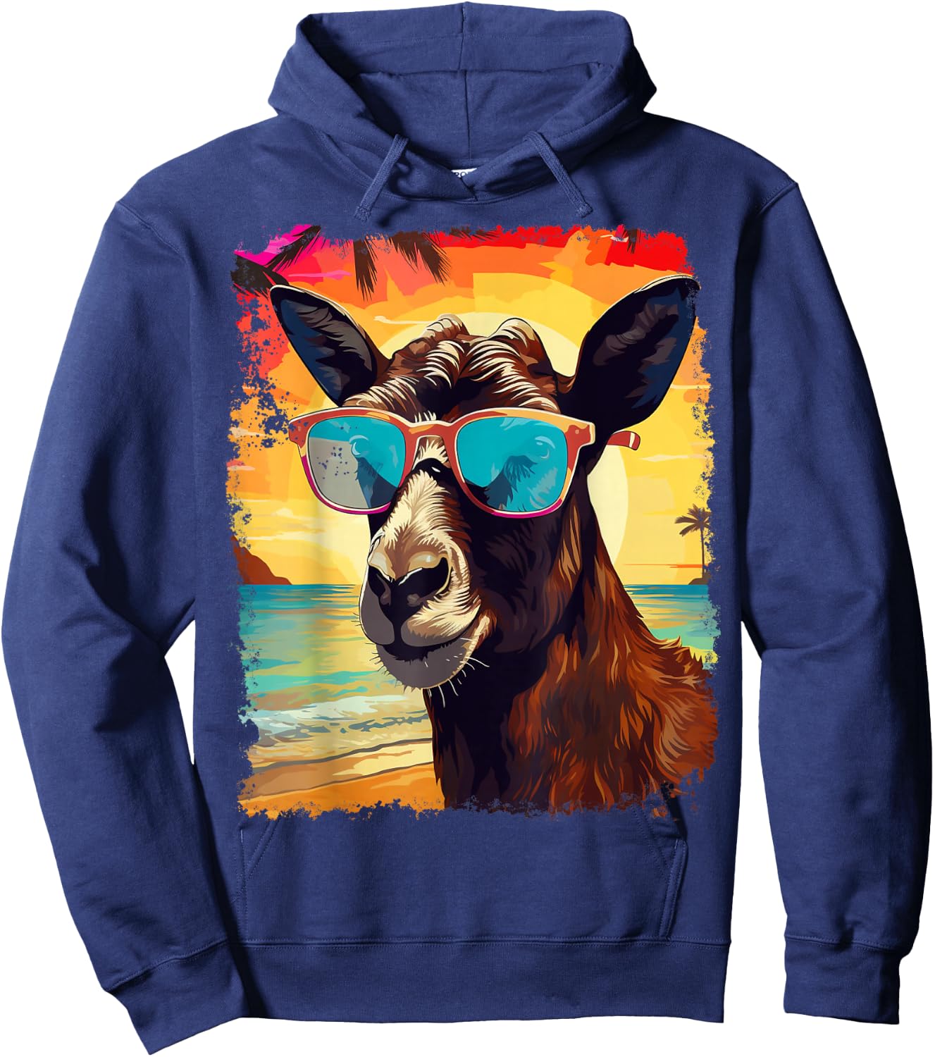 Pop Art Vintage Zoo Farm Animal Goat Hawaiian Hoodie - Hoodie | Navy