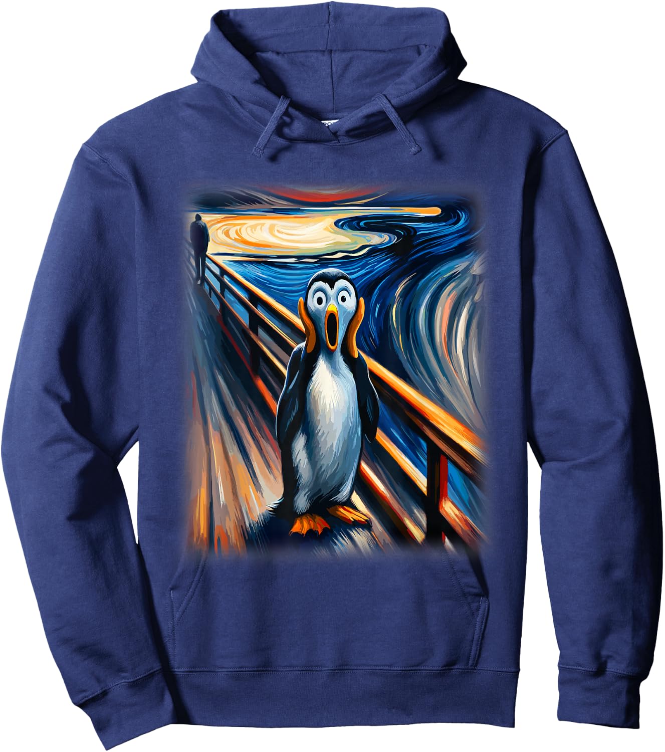 Expressionist Scream Funny Arctic Surreal Humor Art Penguin Hoodie - Hoodie | Navy