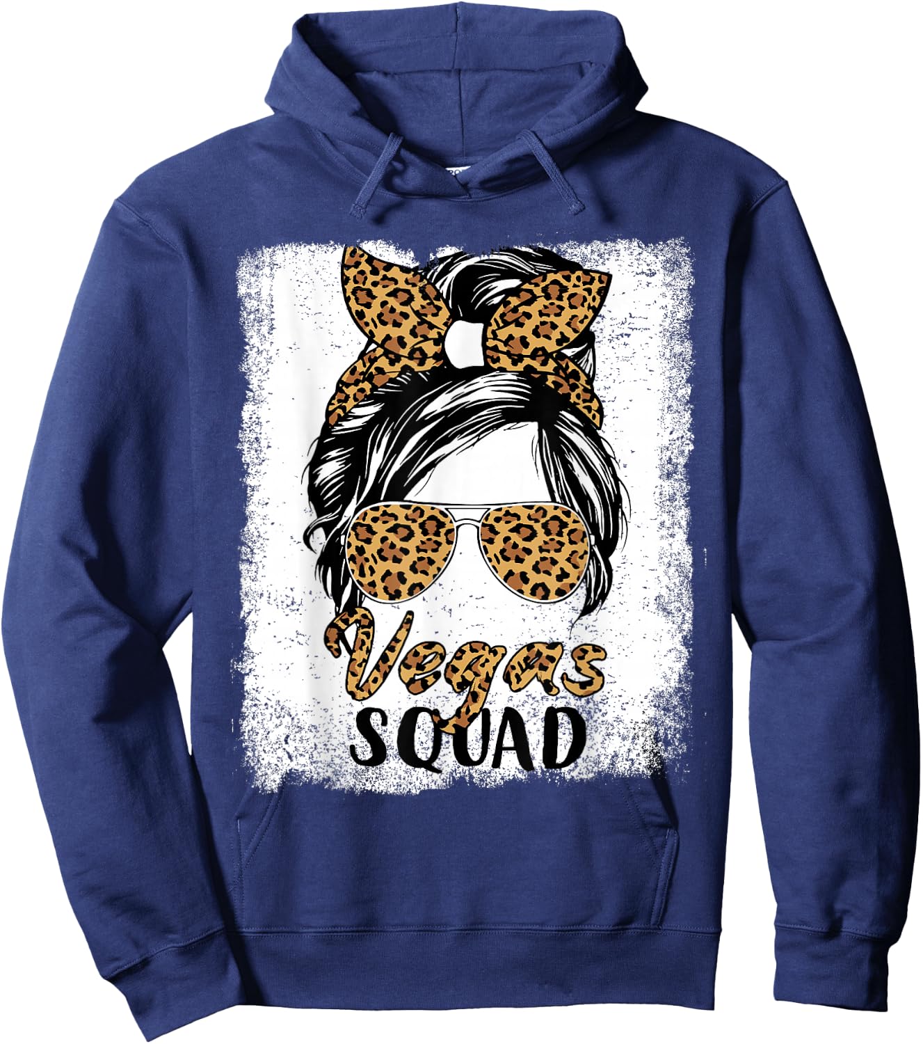 Las Vegas Squad Summer Girls Trip 2026 Messy Bun Leopard Hoodie - Hoodie | Navy