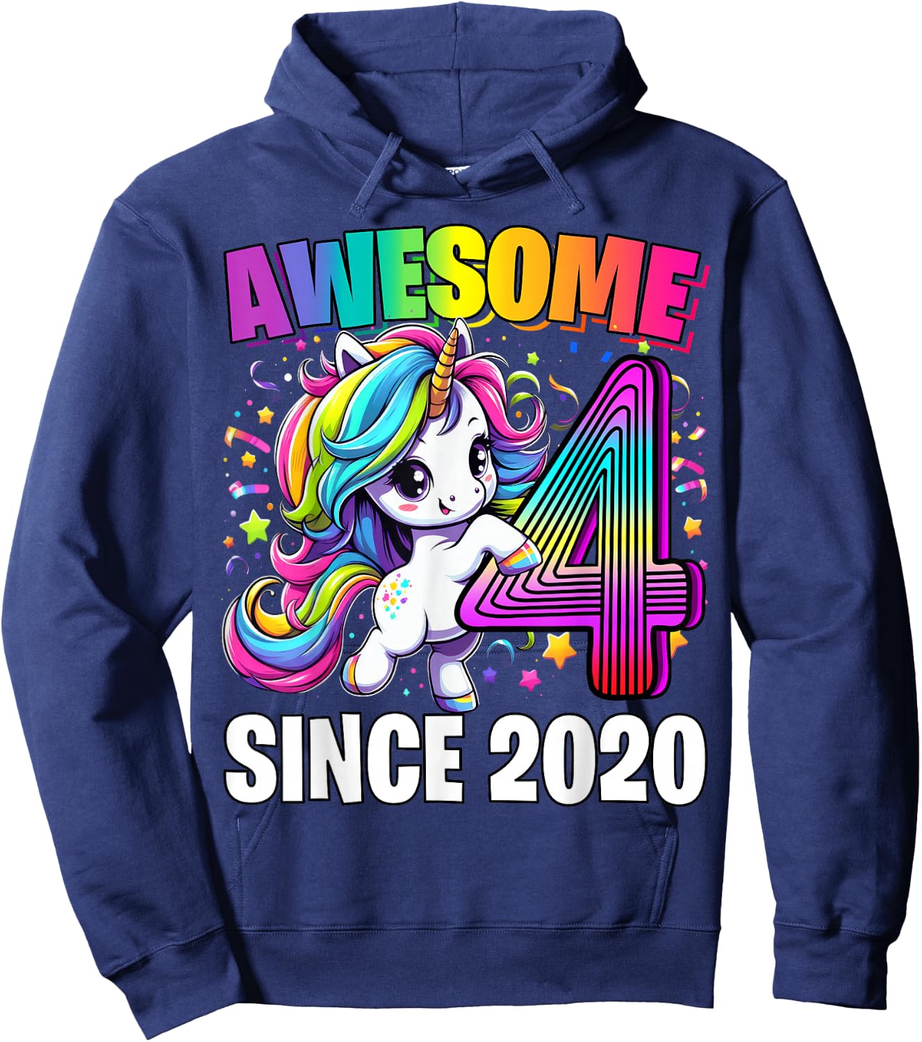 Unicorn 4th Birthday 4 Year Old Unicorn Party Girls Outfit Hoodie - Hoodie | Navy